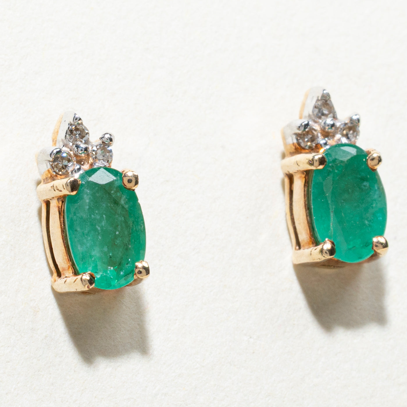 Emerald & Diamond Stud Earrings | 0.76ctw, 0.06ctw