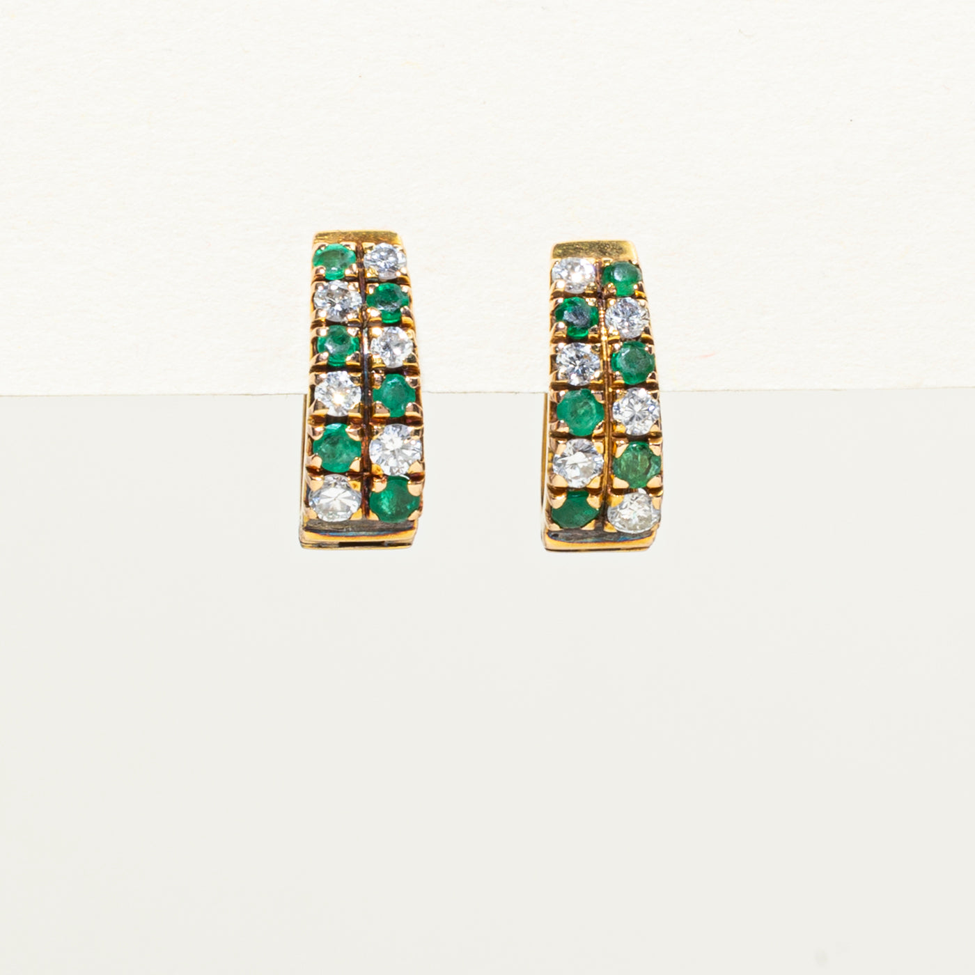 Emerald & Diamond Checkerboard Earrings | 0.48ctw, 0.48ctw