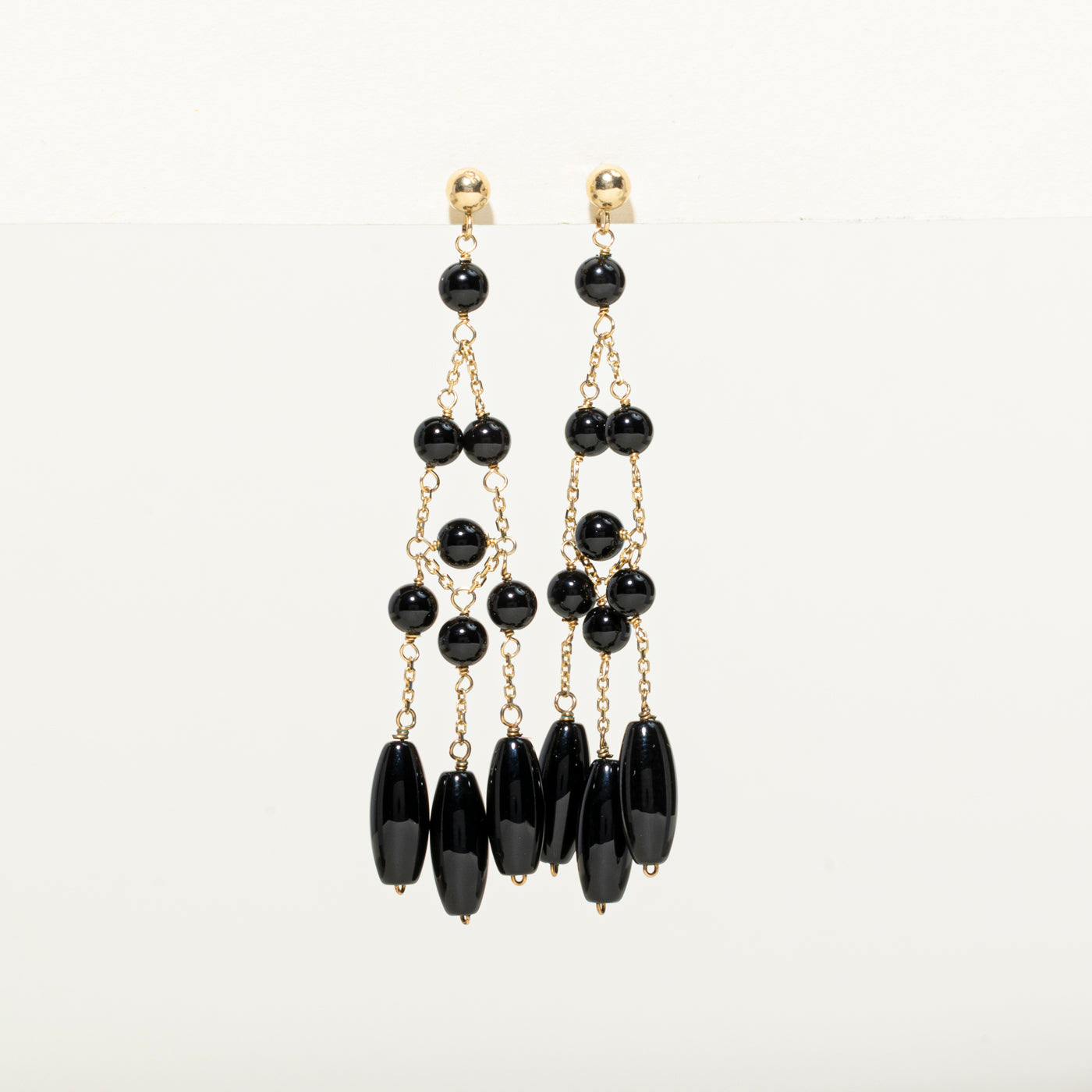 14K Onyx Bead Dangling Earrings | 14.60ctw
