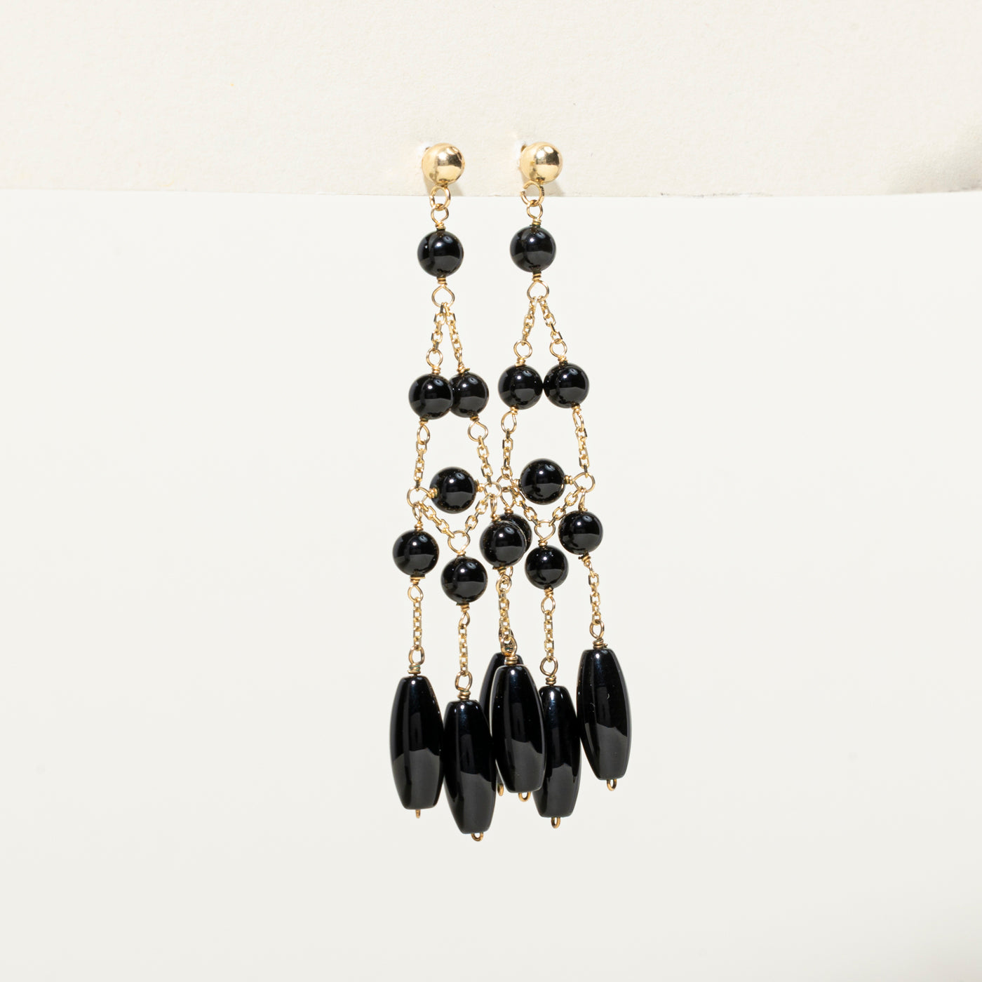 14K Onyx Bead Dangling Earrings | 14.60ctw