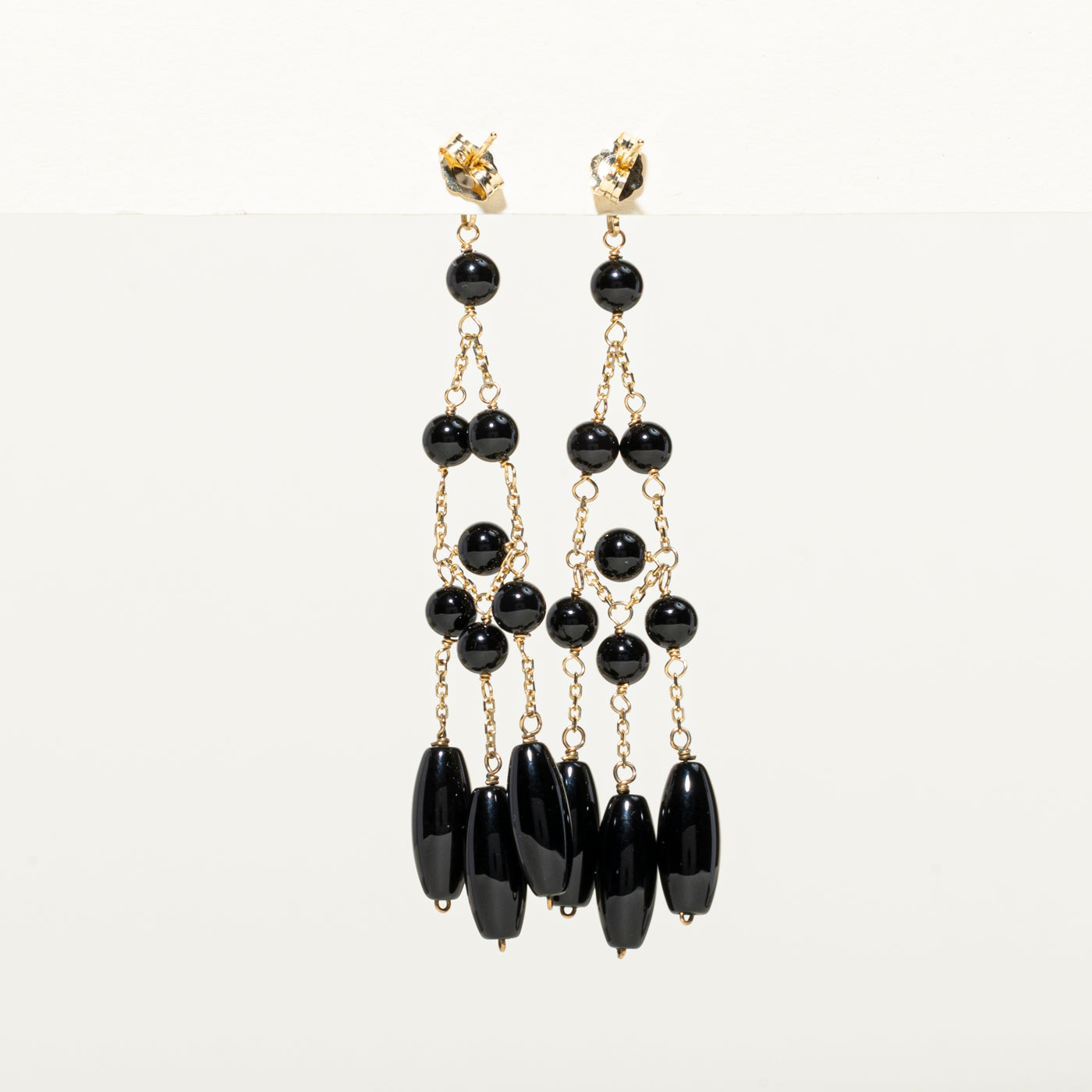 14K Onyx Bead Dangling Earrings | 14.60ctw