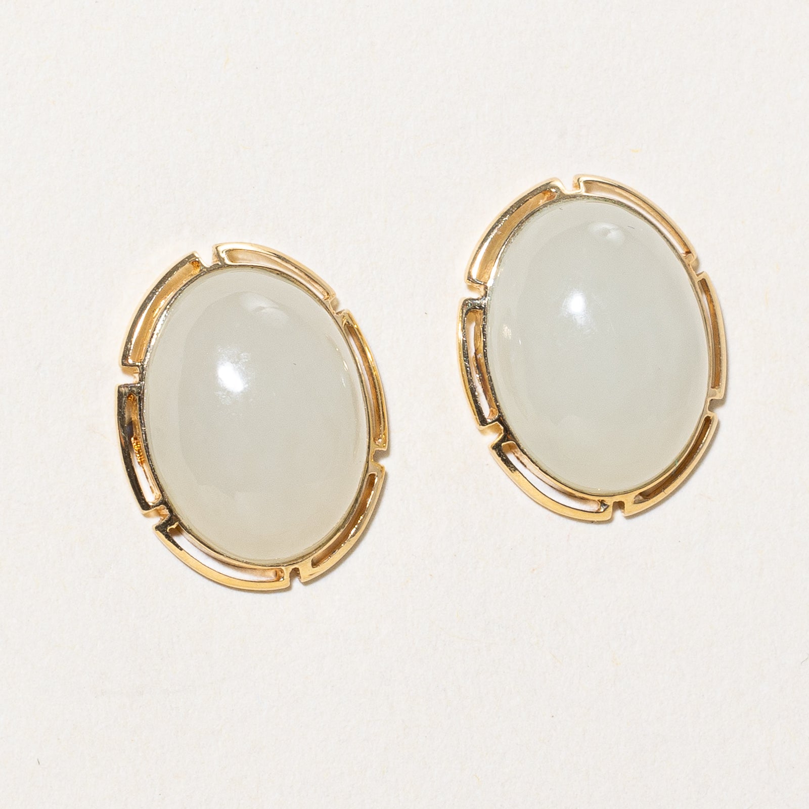 Oval Cabochon White Jade Stud Earrings | 11.00ctw