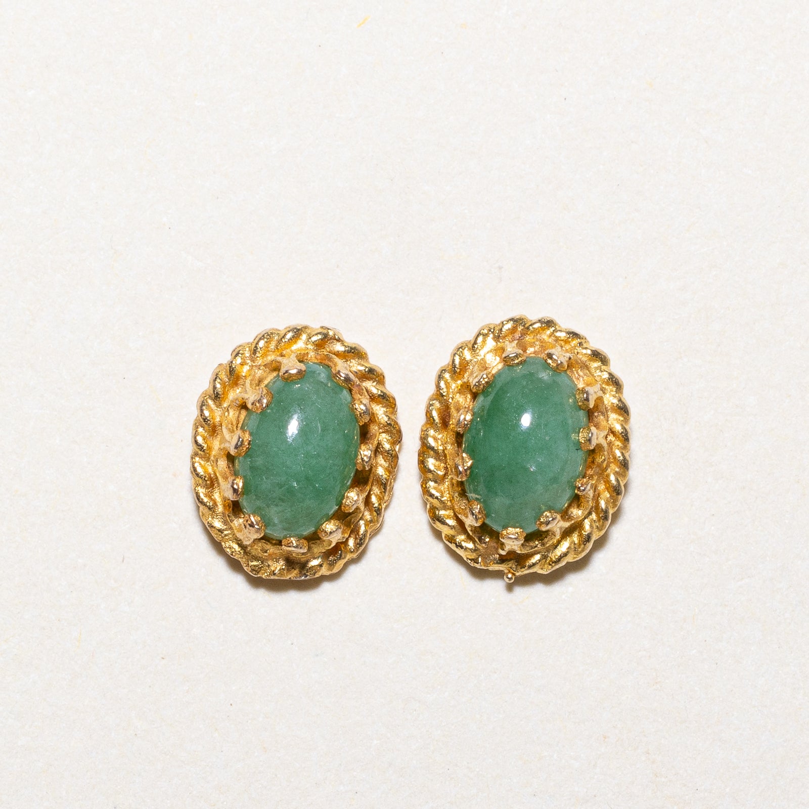 Oval Cabochon Jade Textured Stud Earrings | 0.90ctw