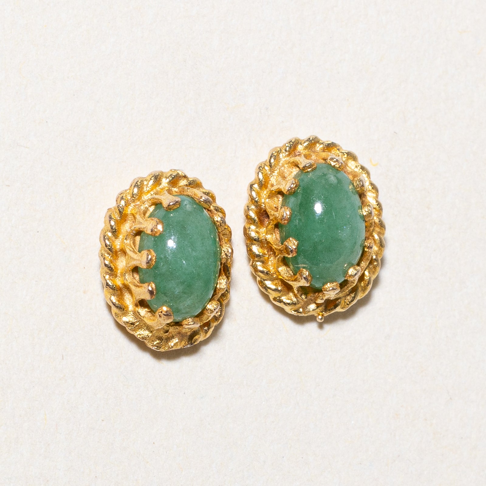 Oval Cabochon Jade Textured Stud Earrings | 0.90ctw