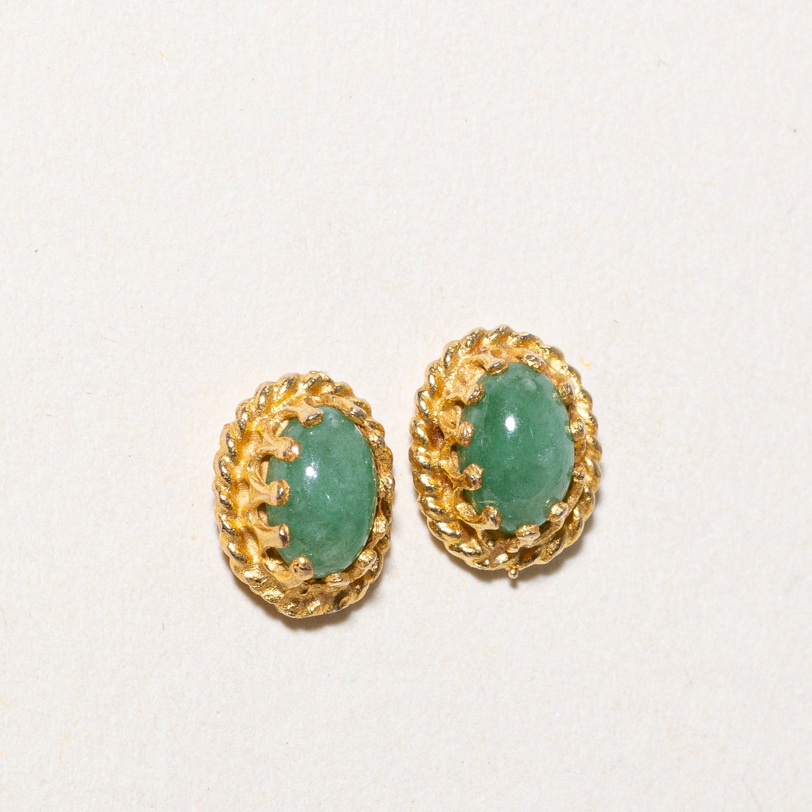 Oval Cabochon Jade Textured Stud Earrings | 0.90ctw