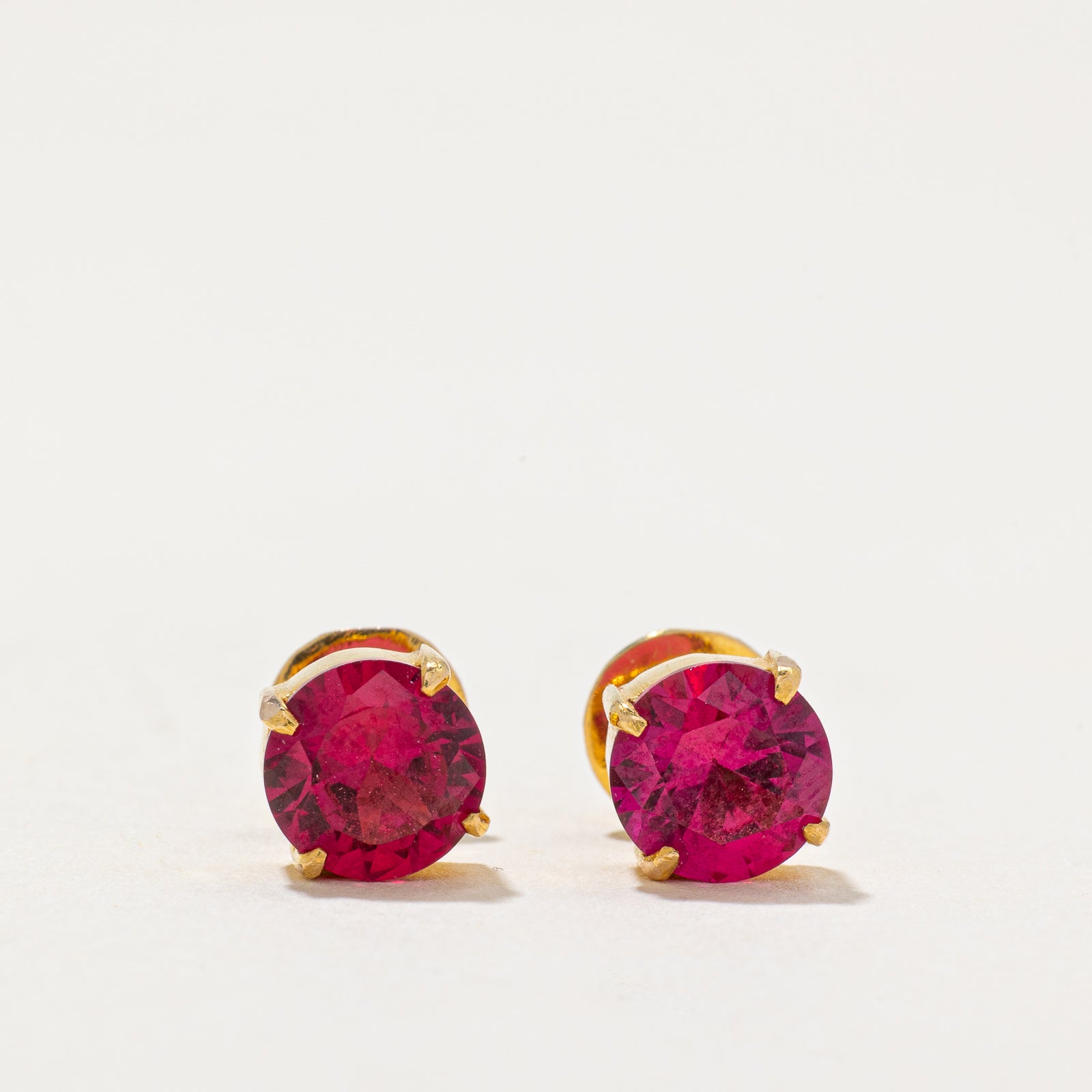 Solitaire Synthetic Ruby Stud Earrings | 2.50ctw