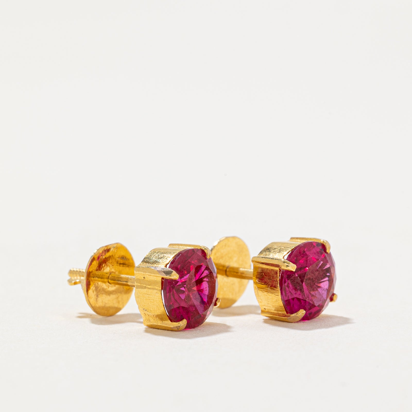 Solitaire Synthetic Ruby Stud Earrings | 2.50ctw