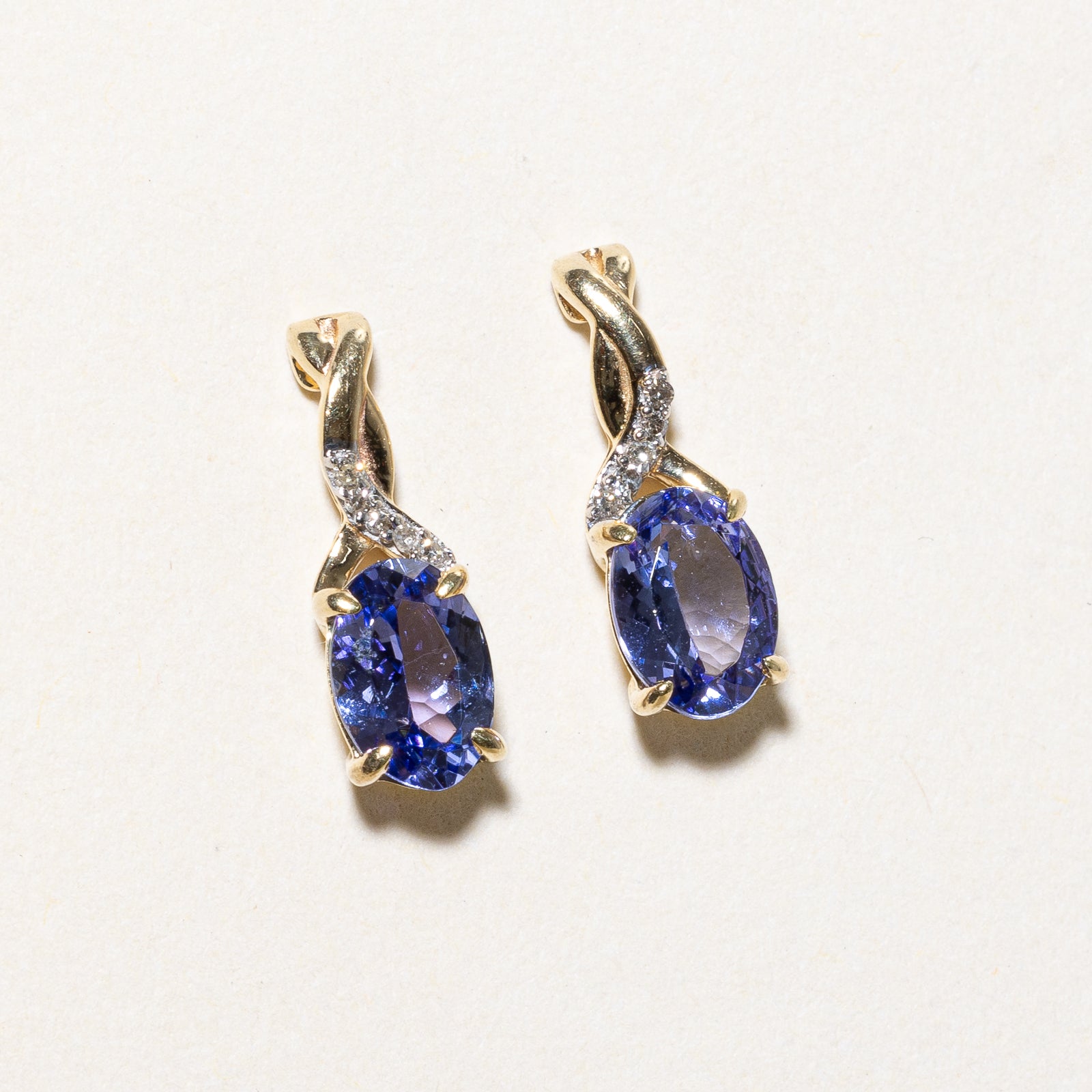 Oval Cut Tanzanite & Diamond Drop Earrings | 1.00ctw | 0.03ctw |