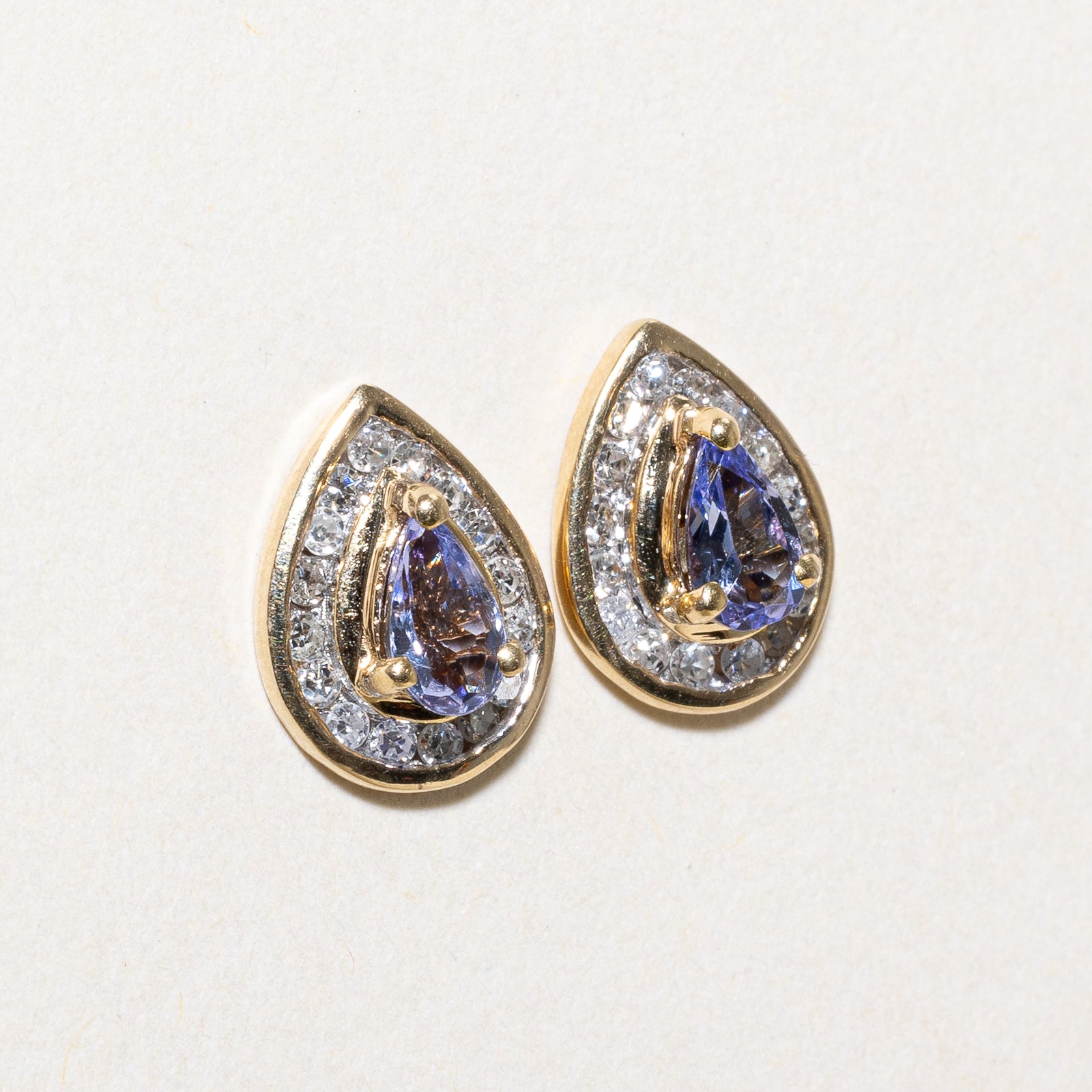 Pear Cut Tanzanite & Diamond Halo Stud Earrings | 0.46ctw | 0.16ctw |