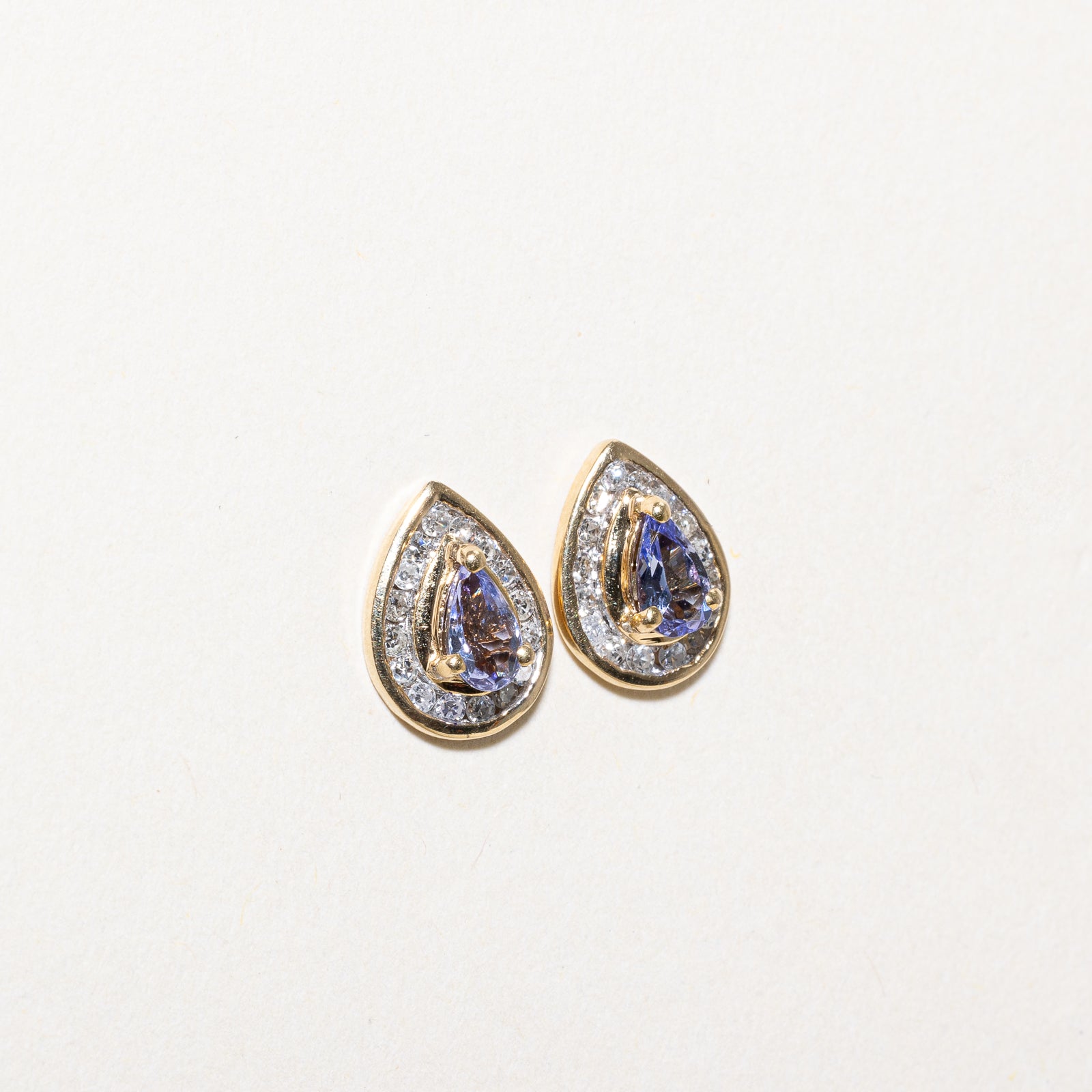 Pear Cut Tanzanite & Diamond Halo Stud Earrings | 0.46ctw | 0.16ctw |