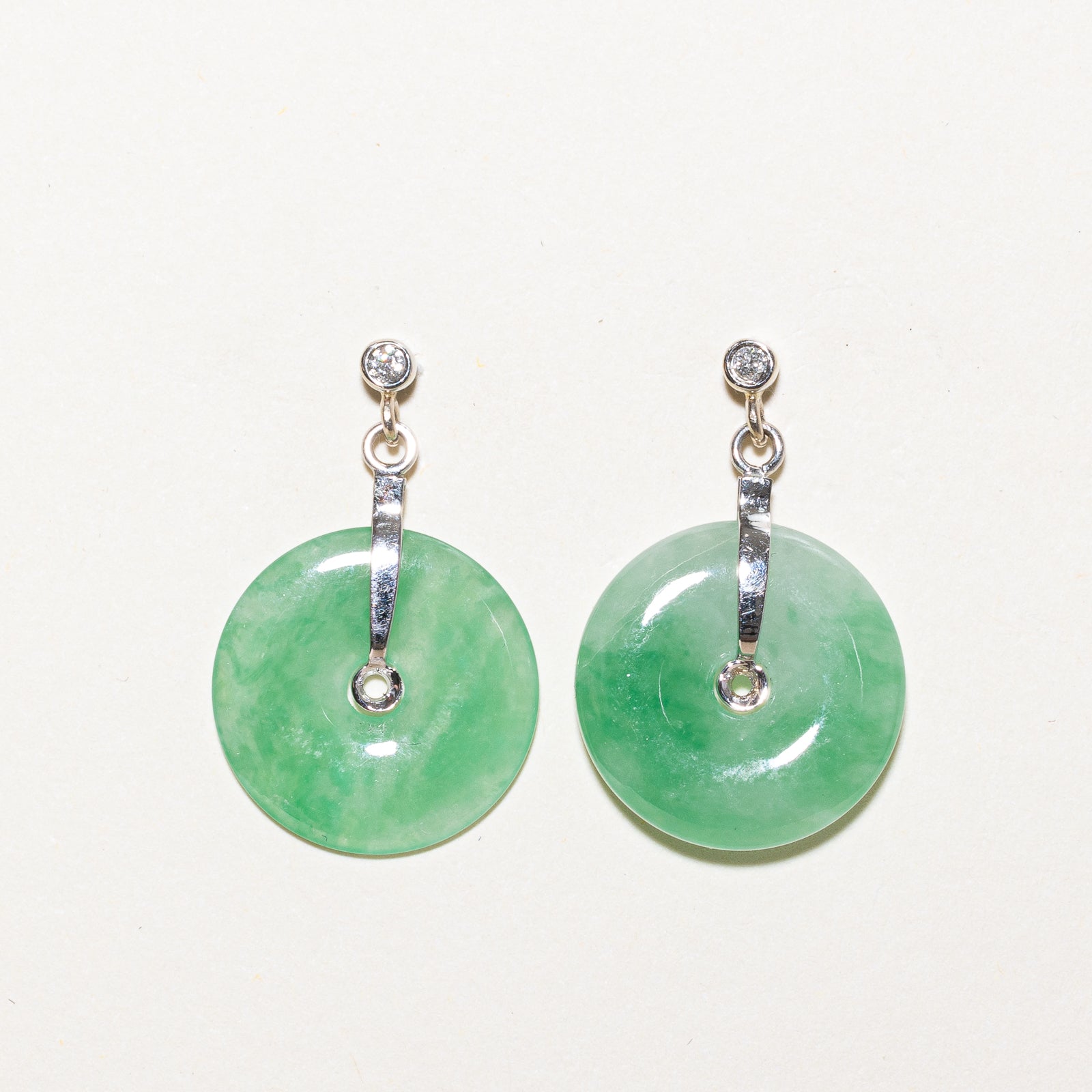 Donut Jade & Diamond Drop Earrings | 17.00ctw, 0.04ctw |