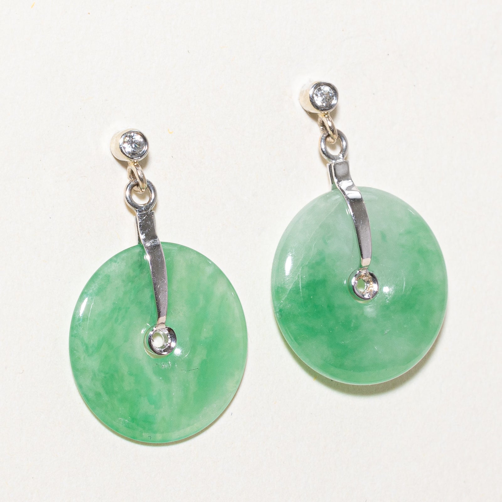 Donut Jade & Diamond Drop Earrings | 17.00ctw, 0.04ctw |