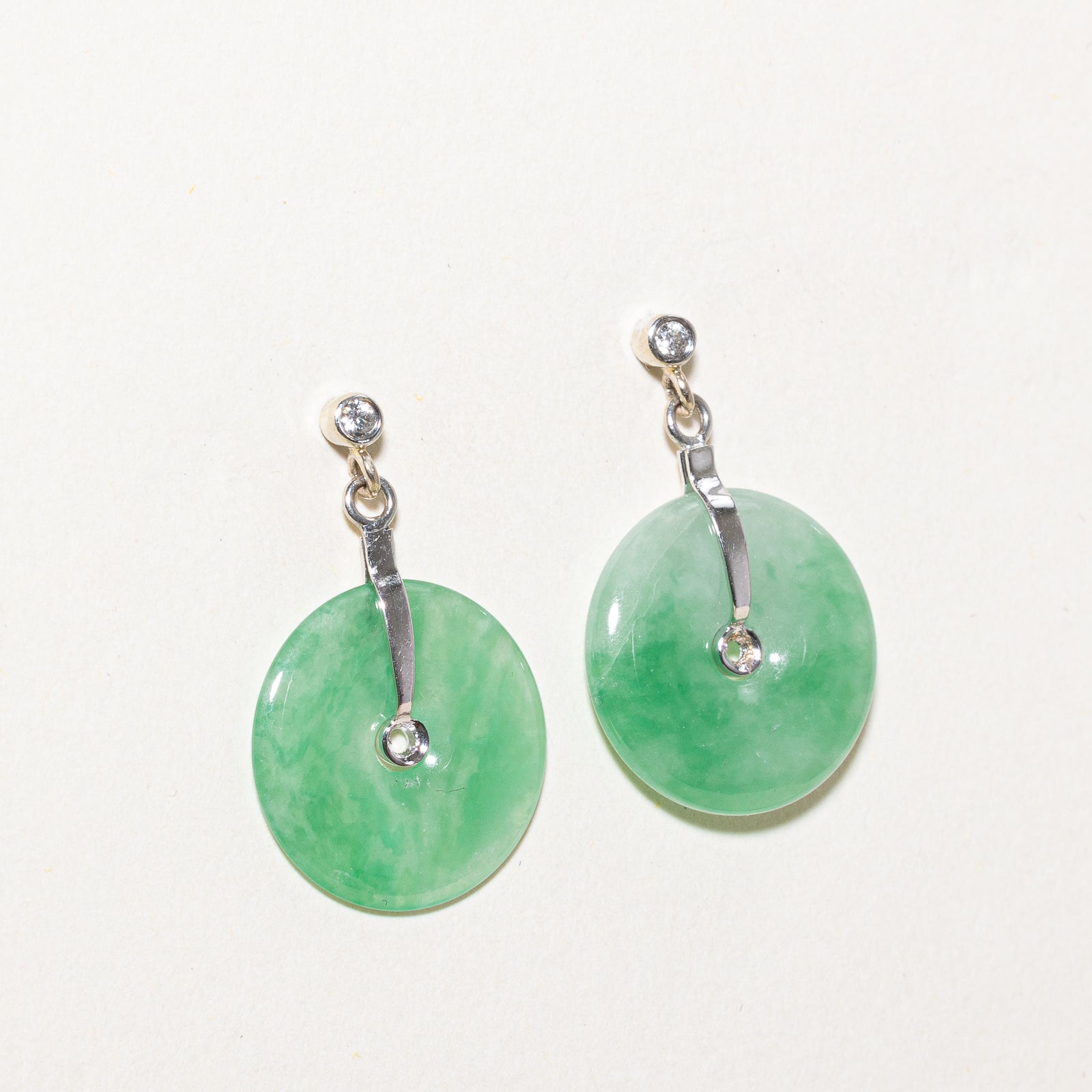 Donut Jade & Diamond Drop Earrings | 17.00ctw, 0.04ctw |