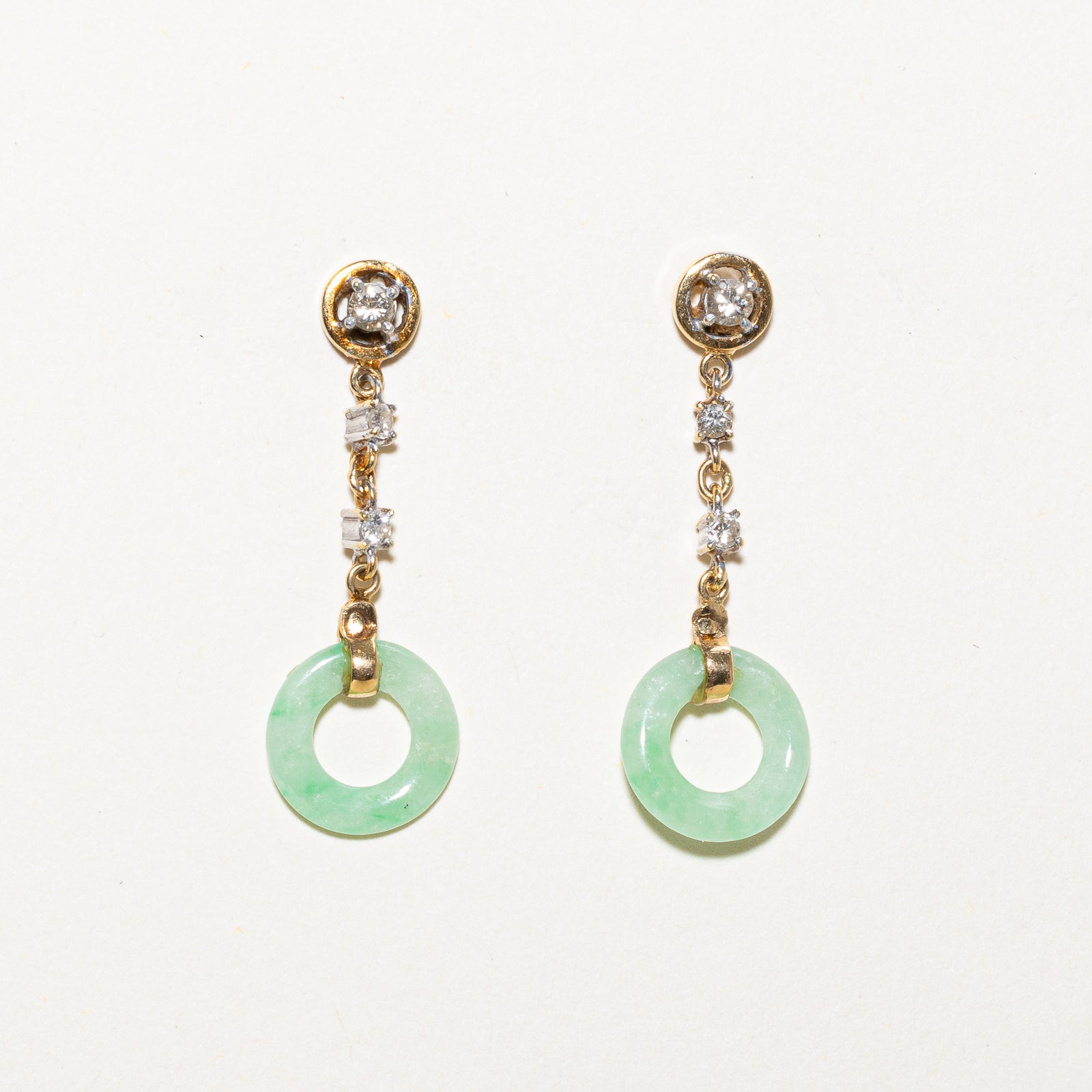 Donut Jade & Diamond Drop Earrings | 1.50ctw, 0.16ctw |
