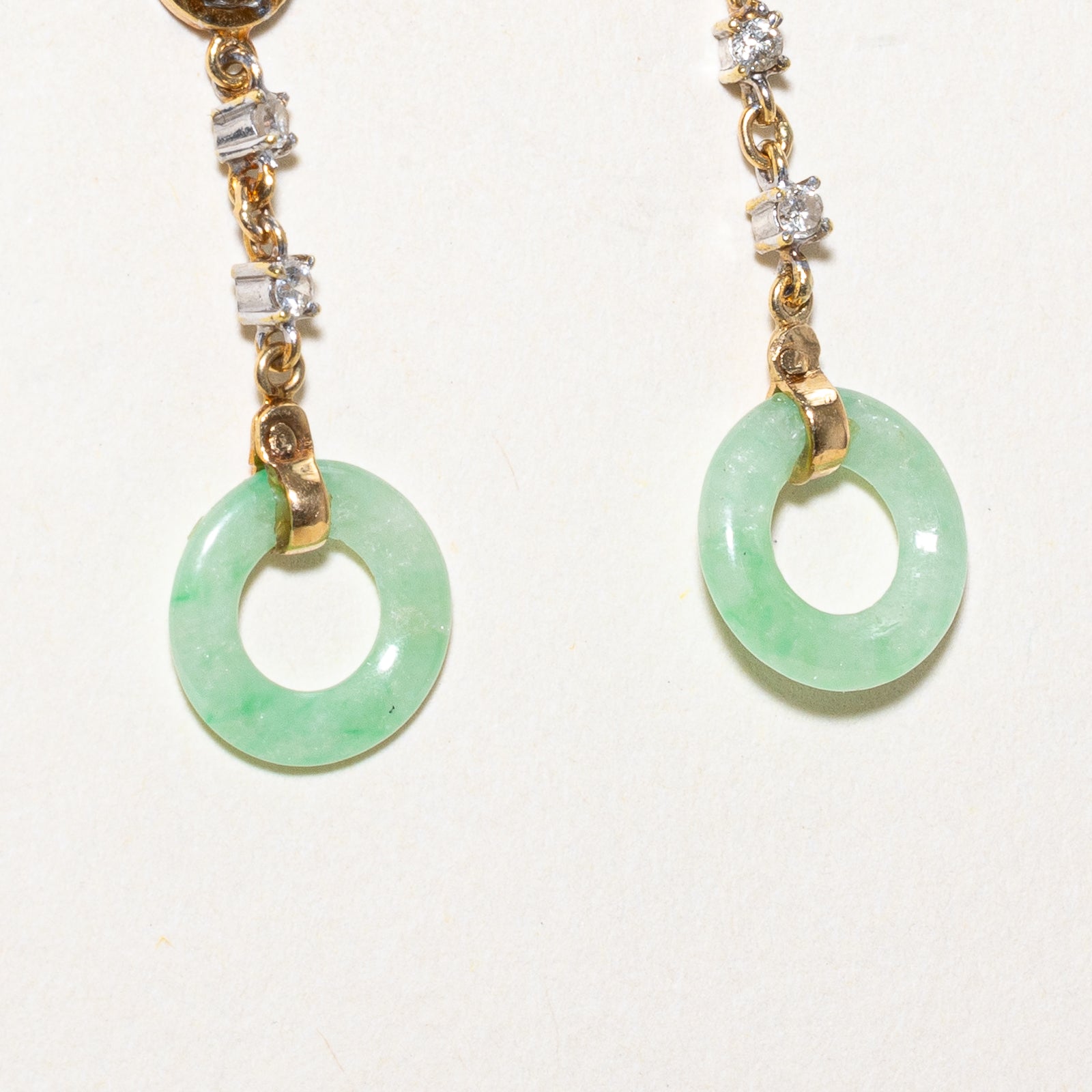 Donut Jade & Diamond Drop Earrings | 1.50ctw, 0.16ctw |