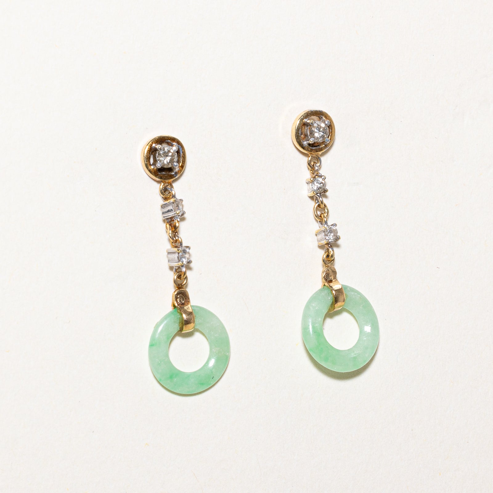Donut Jade & Diamond Drop Earrings | 1.50ctw, 0.16ctw |
