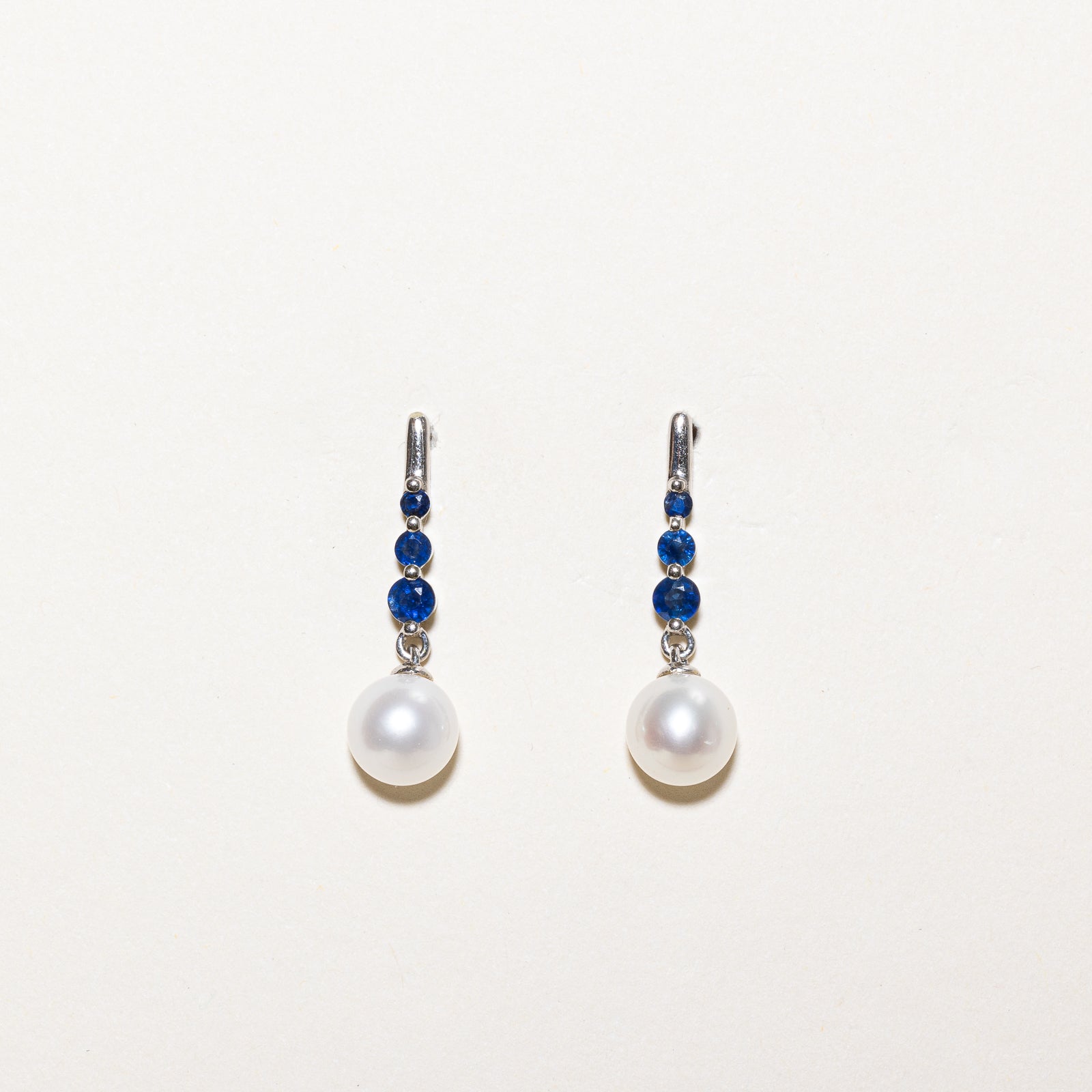 Pearl & Synthetic Sapphire Drop Earrings | 0.60ctw