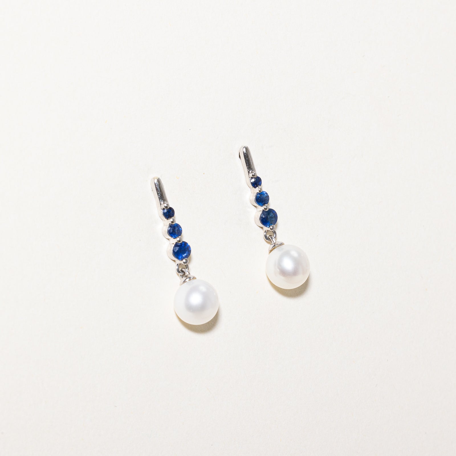 Pearl & Synthetic Sapphire Drop Earrings | 0.60ctw