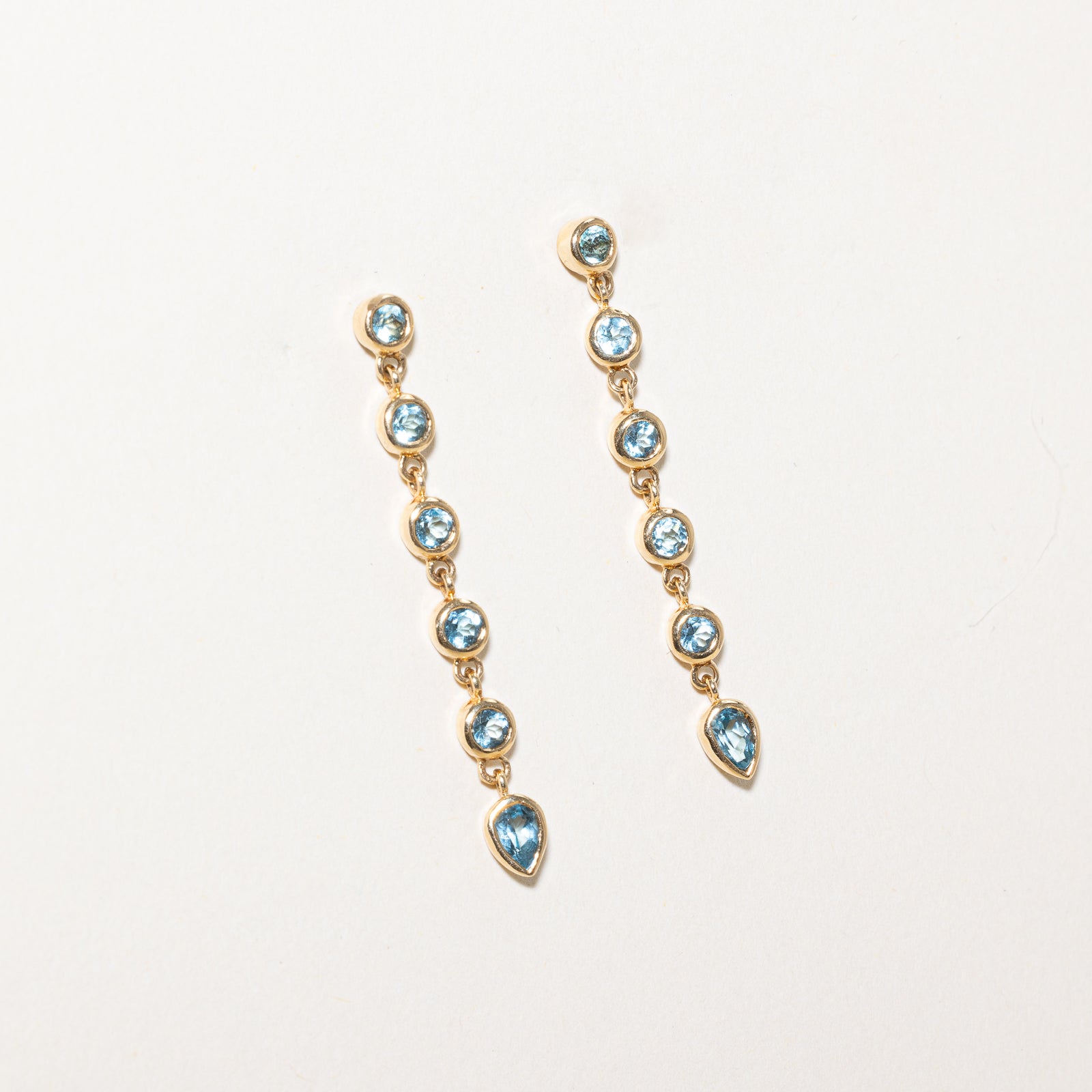 Bezel Set Blue Topaz Dangle Earrings | 1.50ctw