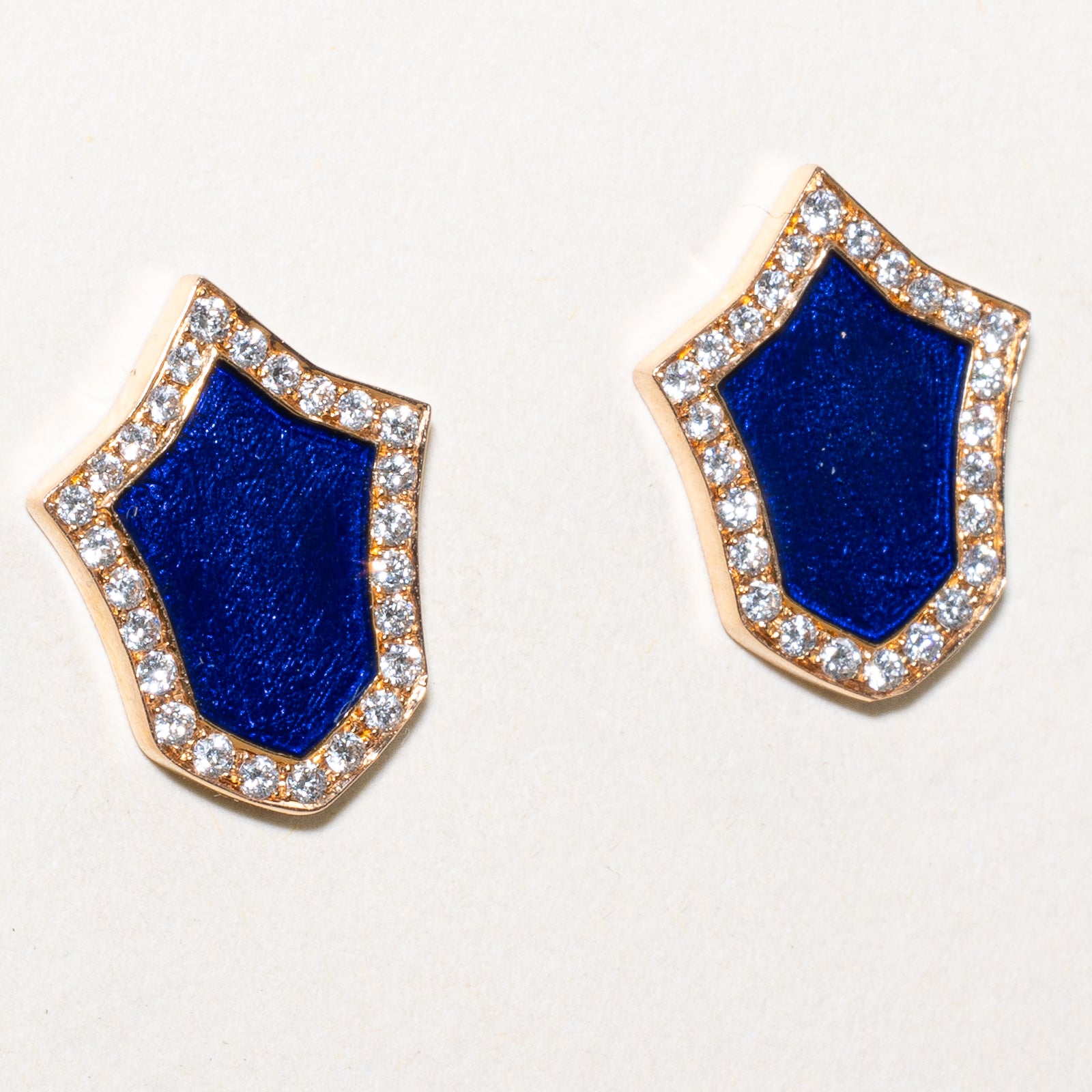 Navy Blue Enamel & Diamond Shield Stud Earrings | 0.28ctw