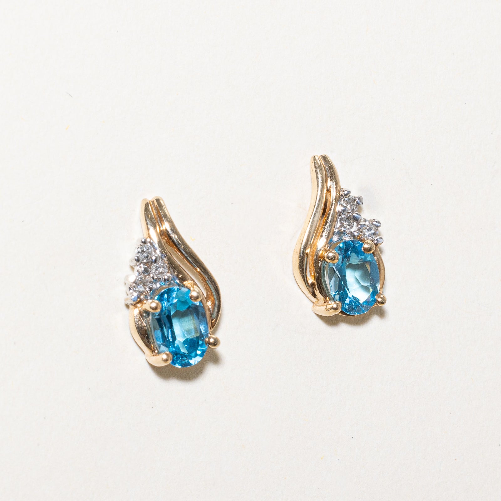 Blue Topaz & Diamond Stud Earrings | 1.50ctw, 0.06ctw |