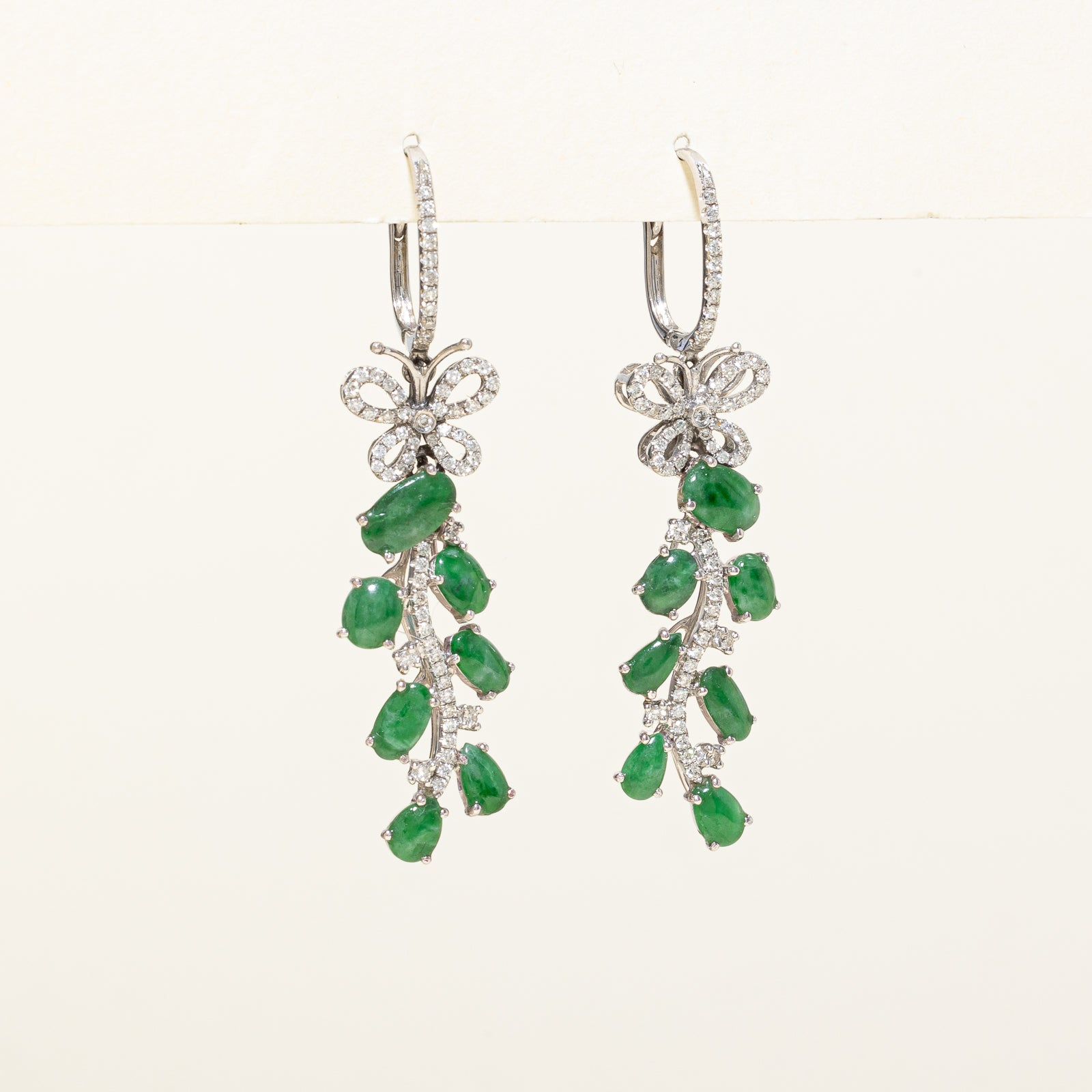 Jade & Diamond Butterfly Drop Earrings | 3.50ctw, 0.68ctw |