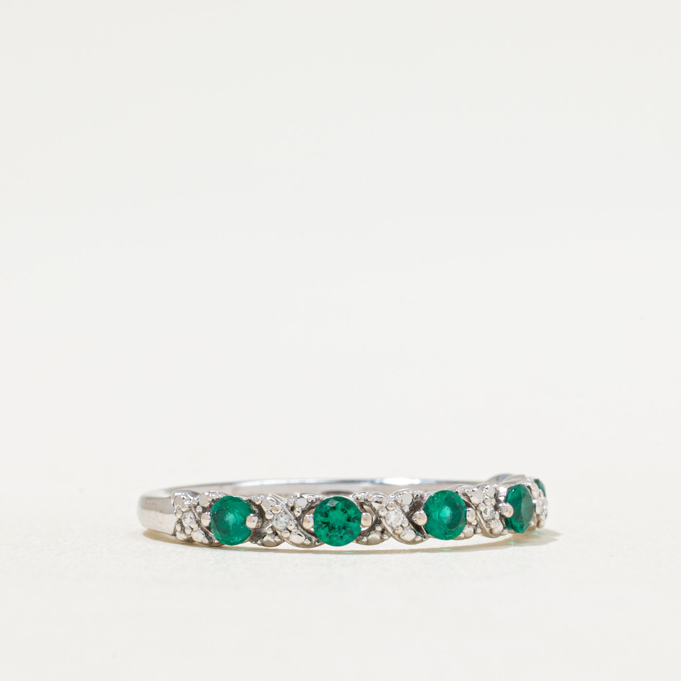 Synthetic Emerald & Diamond Semi Eternity Ring | 0.25ctw, 0.03ctw | SZ 7