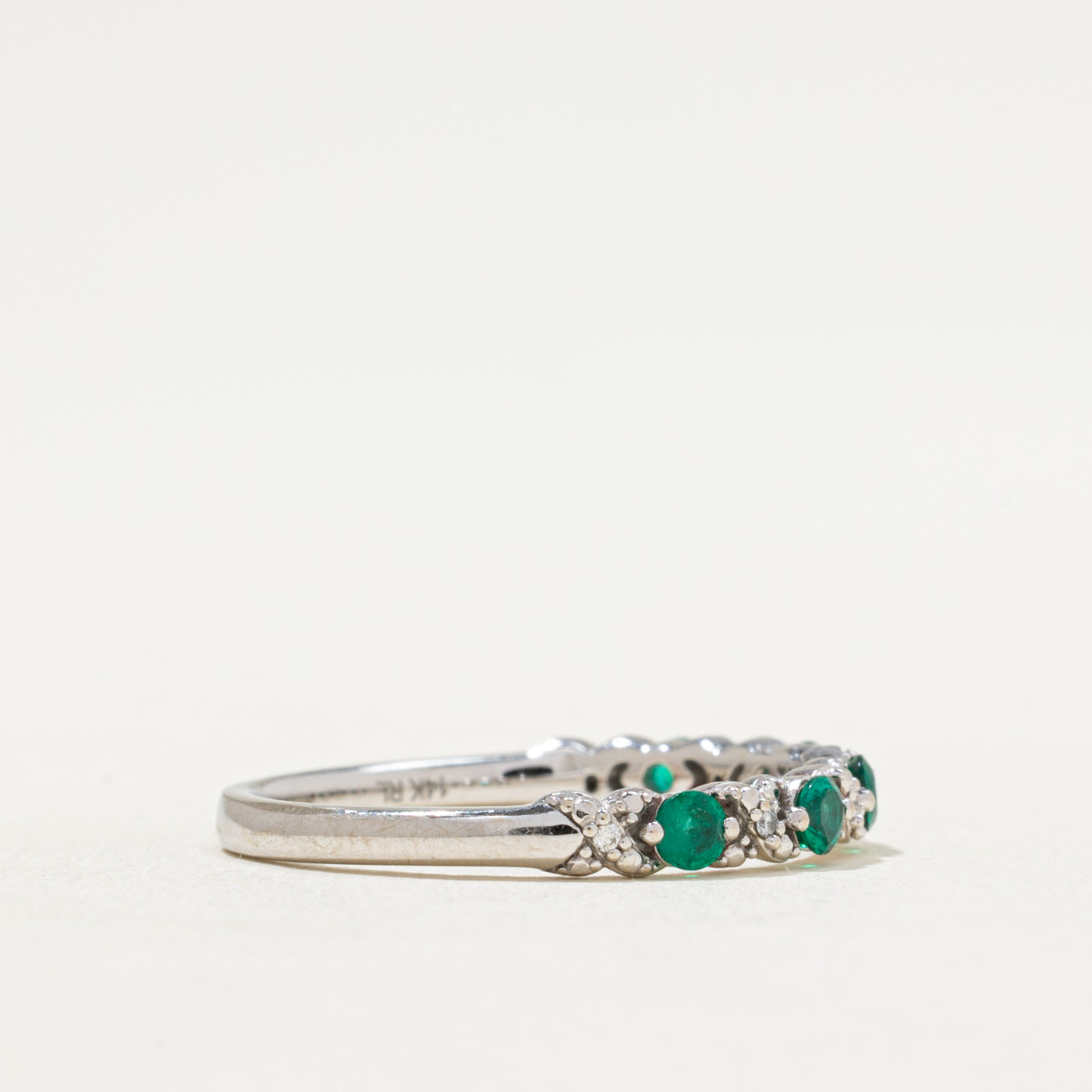 Synthetic Emerald & Diamond Semi Eternity Ring | 0.25ctw, 0.03ctw | SZ 7