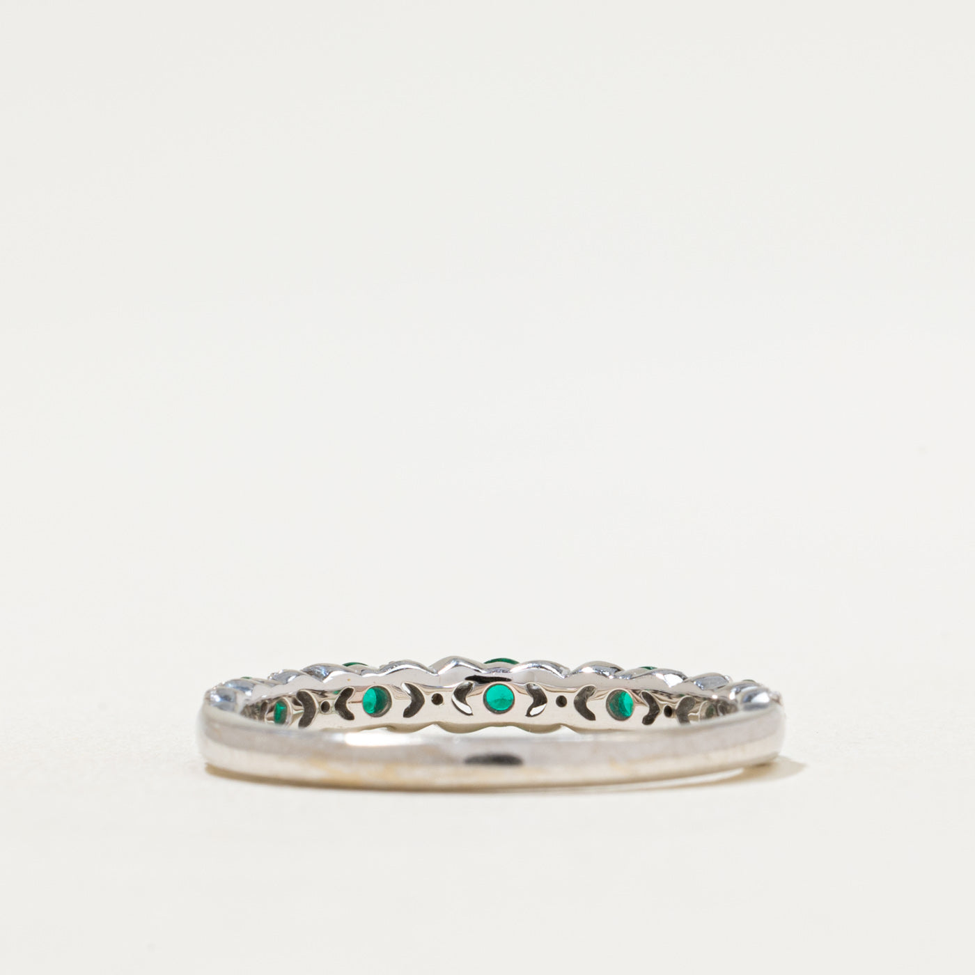 Synthetic Emerald & Diamond Semi Eternity Ring | 0.25ctw, 0.03ctw | SZ 7