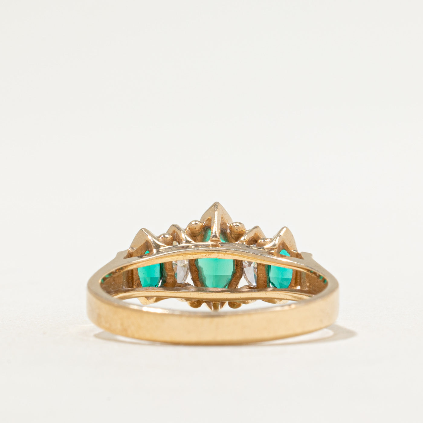 Five Stone Synthetic Emerald & Diamond Ring | 0.64ctw, 0.24ctw | SZ 7.25