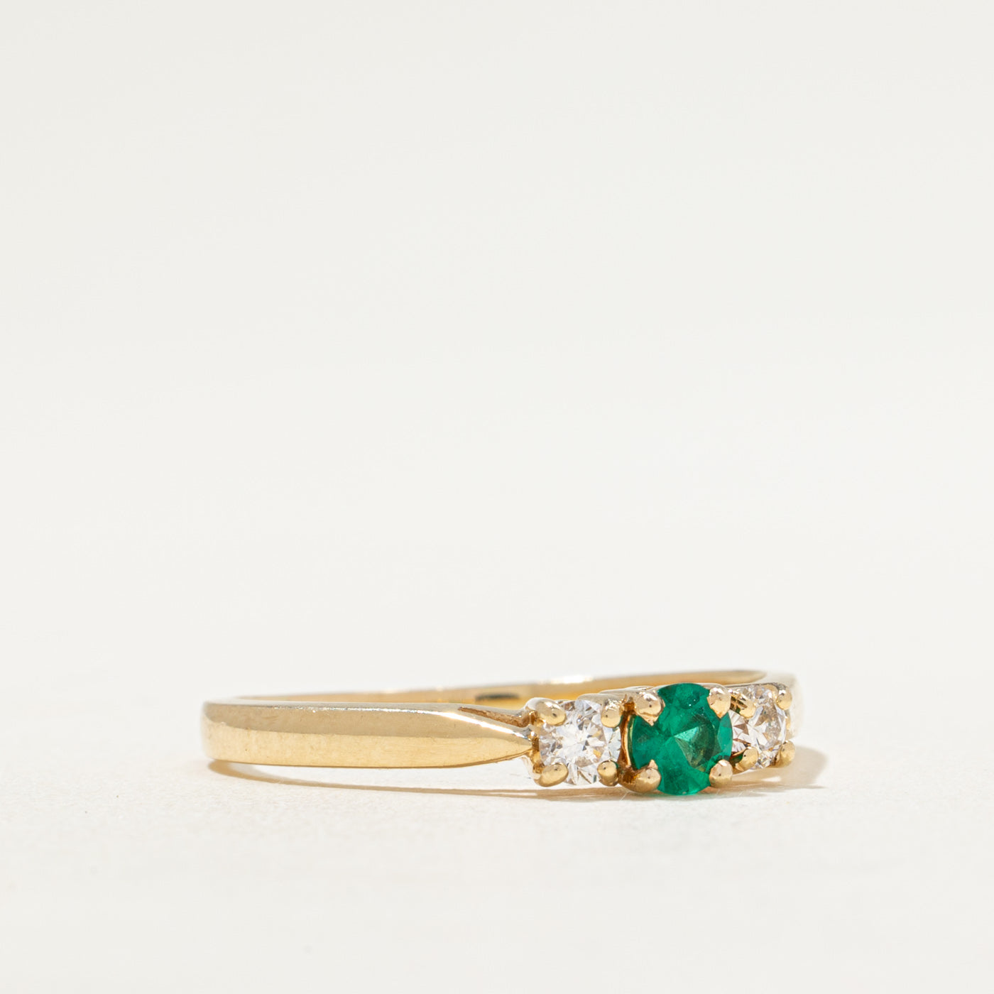 Three Stone Synthetic Emerald & Diamond Ring | 0.17ct, 0.20ctw | SZ 10.75