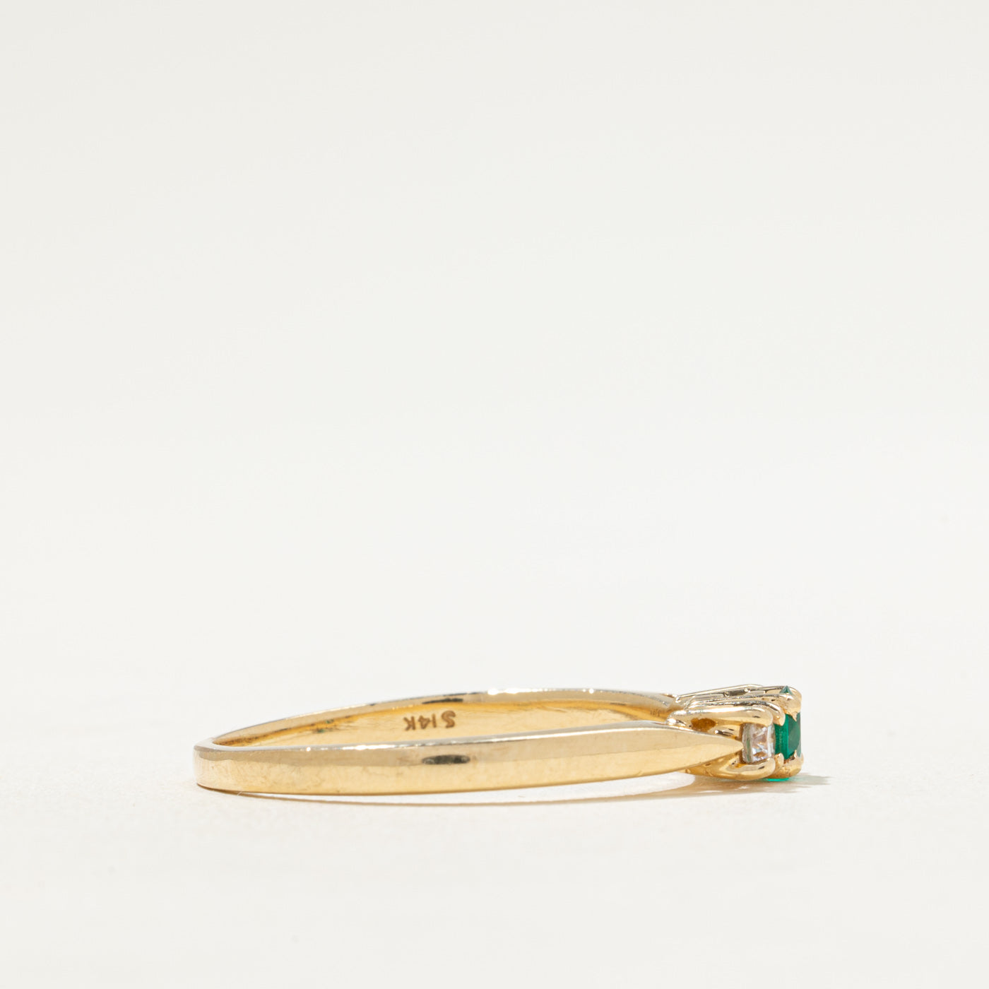 Three Stone Synthetic Emerald & Diamond Ring | 0.17ct, 0.20ctw | SZ 10.75