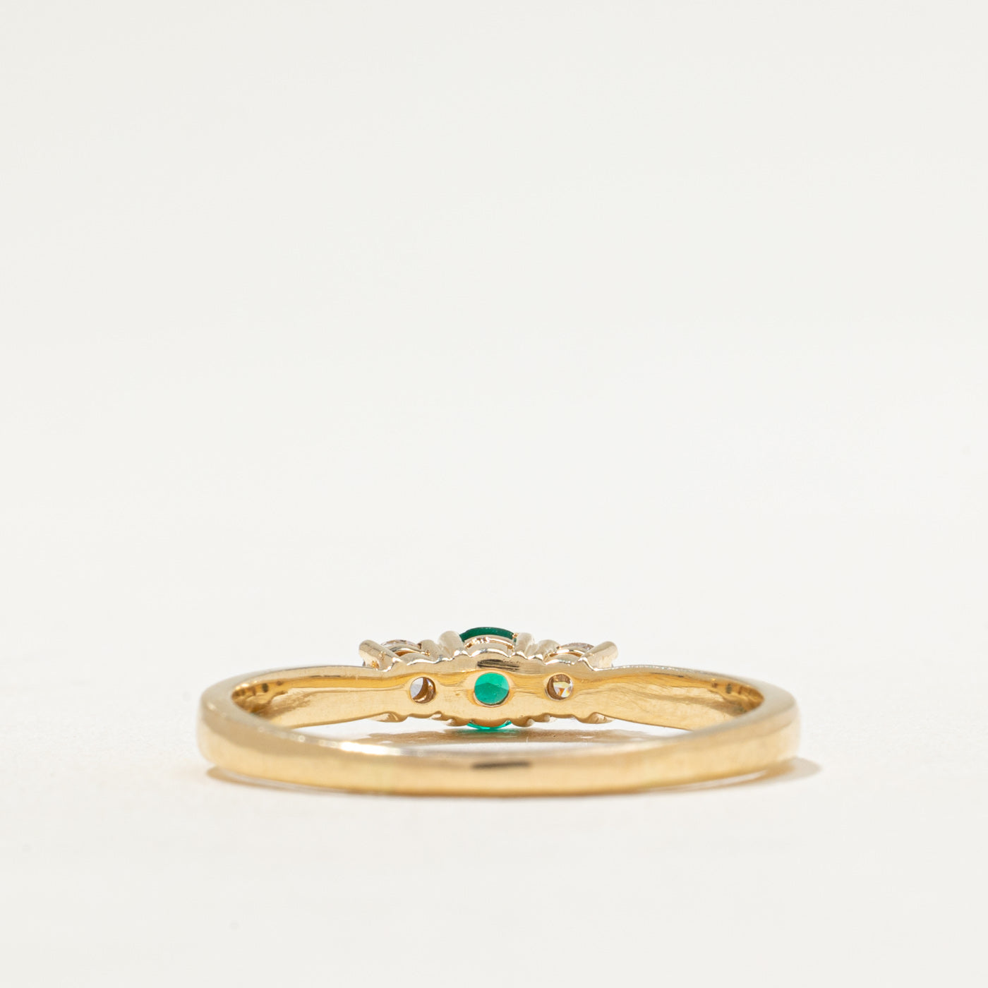 Three Stone Synthetic Emerald & Diamond Ring | 0.17ct, 0.20ctw | SZ 10.75