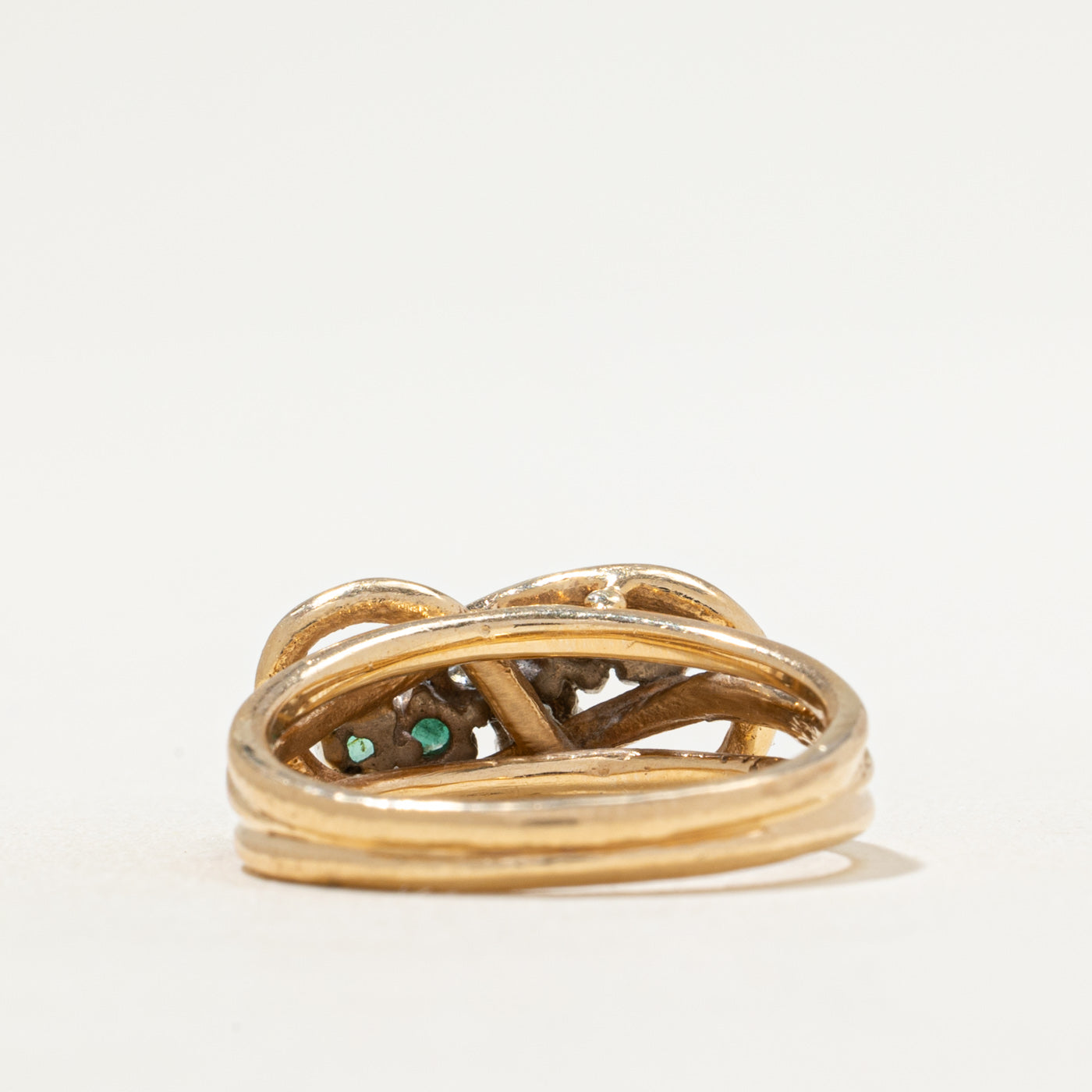 Emerald & Diamond Cluster Crossover Ring | 0.16ctw, 0.12ctw | SZ 6.75