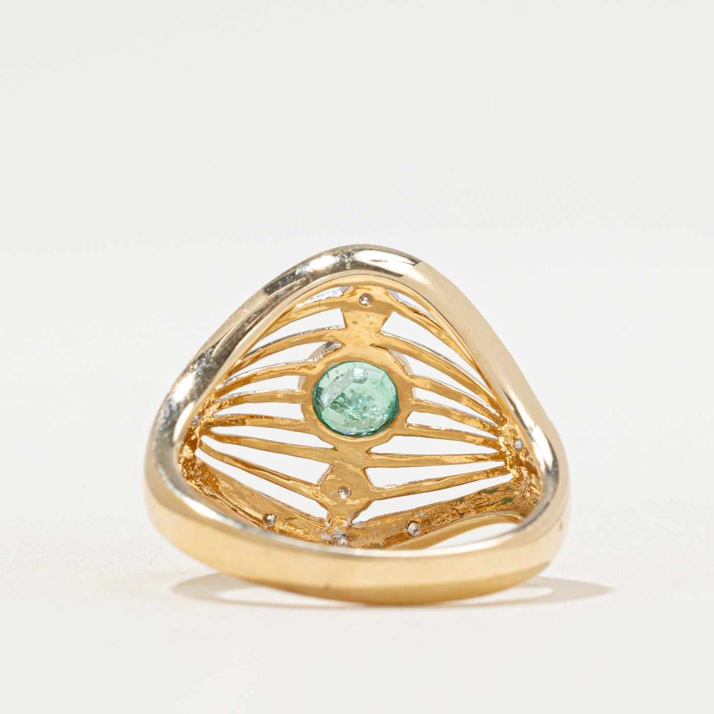 Emerald & Diamond Openwork Cocktail Ring | 0.35ct, 0.07ctw | SZ 8.25