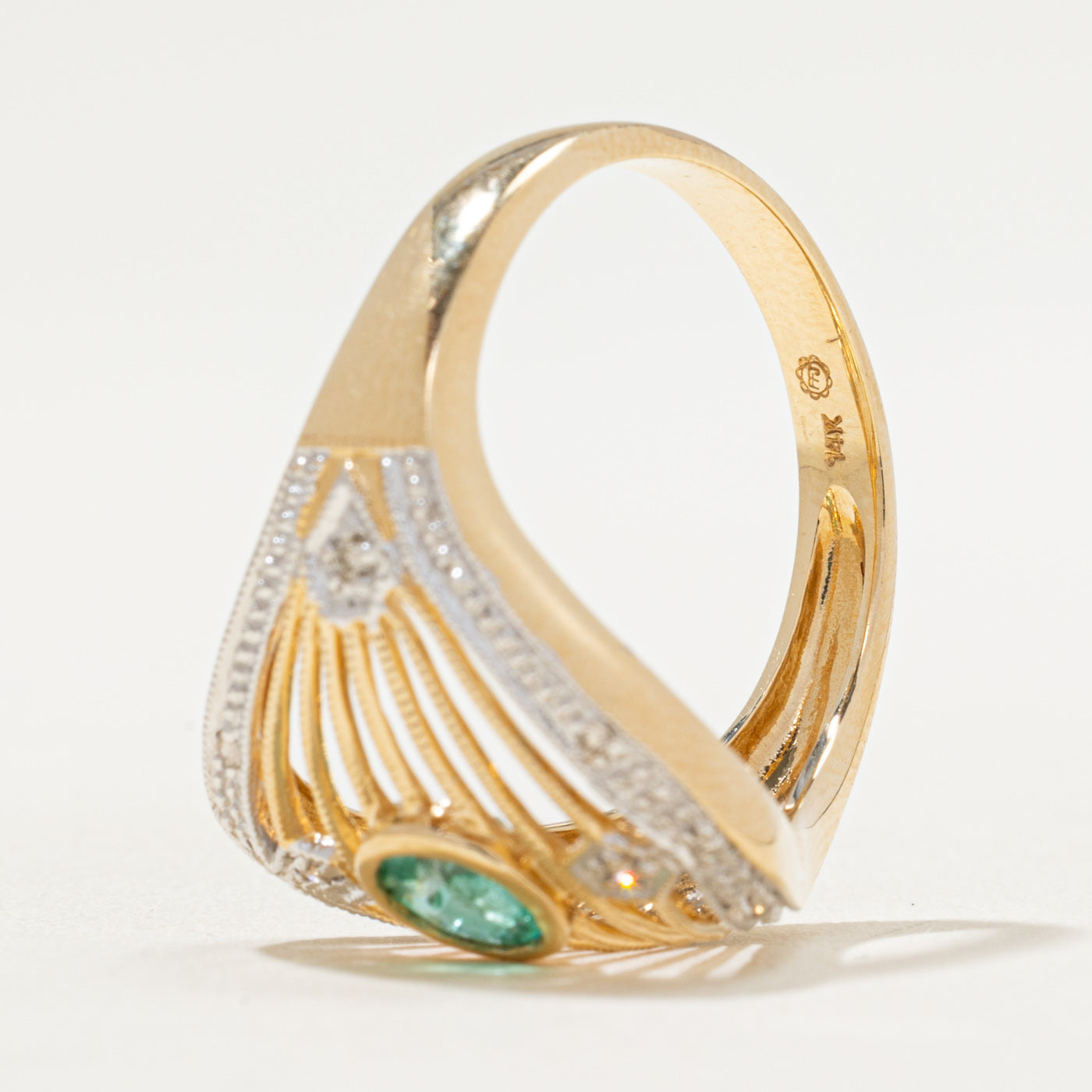 Emerald & Diamond Openwork Cocktail Ring | 0.35ct, 0.07ctw | SZ 8.25