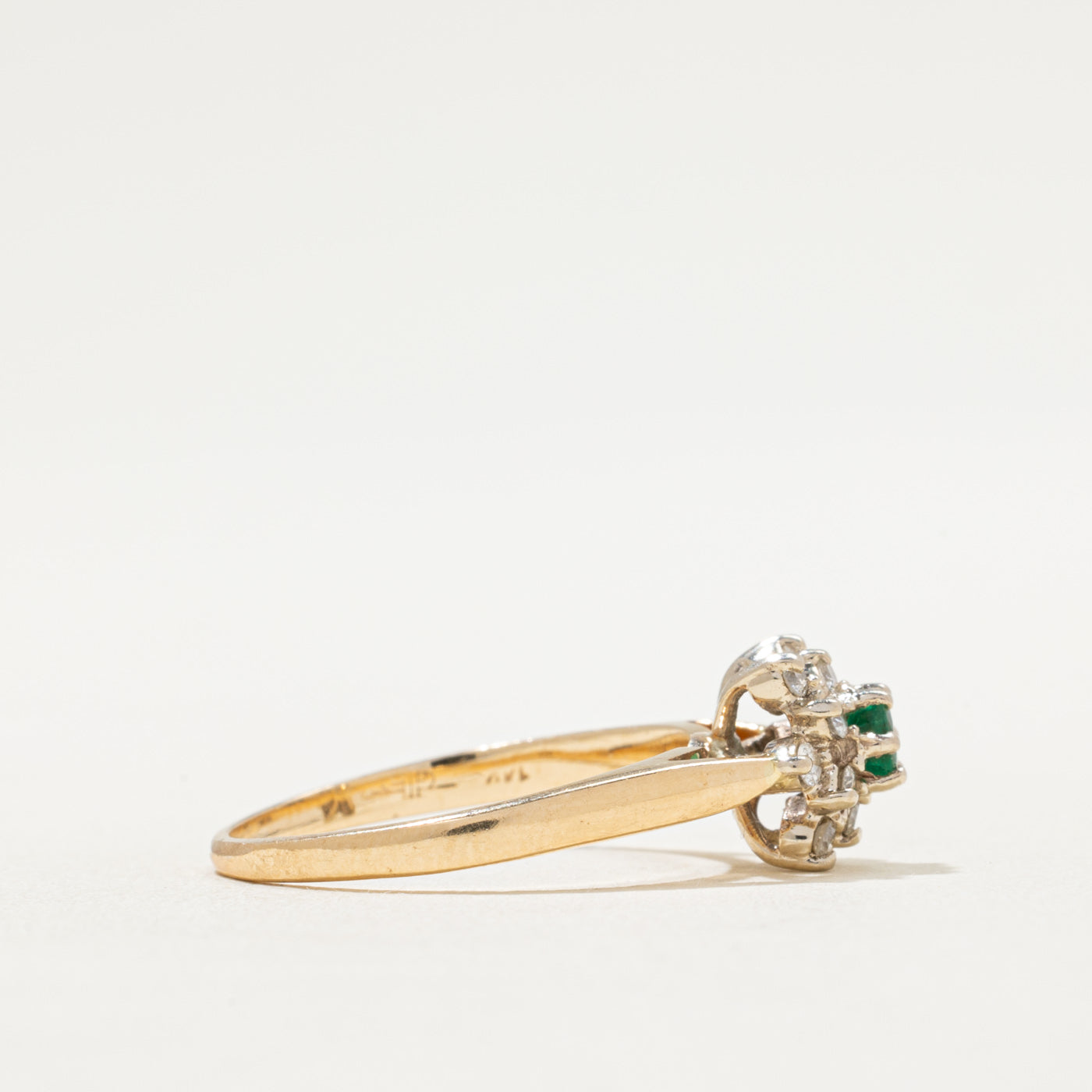 Bague cathédrale émeraude et diamants | 0,09 ct, 0,16 ct au total | Taille 7
