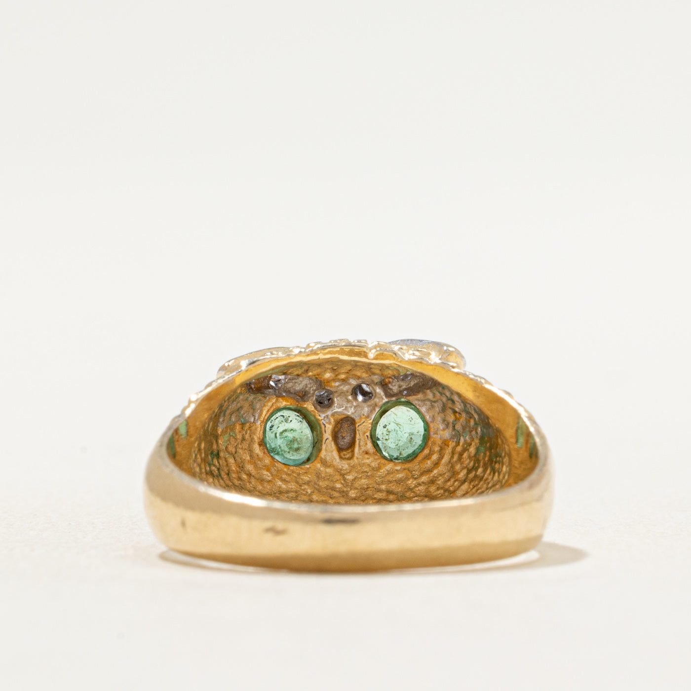 Emerald & Diamond Owl Dome Ring | 0.07ctw, 0.03ctw | SZ 5.25