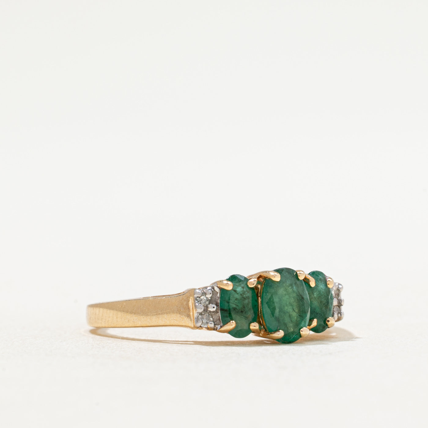 Three Stone Emerald & Diamond Ring | 0.50ctw, 0.02ctw | SZ 6.75