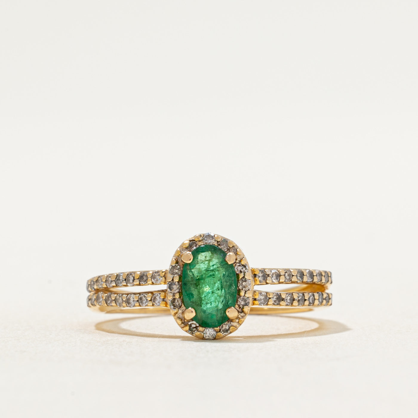 Emerald & Diamond Halo Ring | 0.33ct, 0.10ctw | SZ 4.75