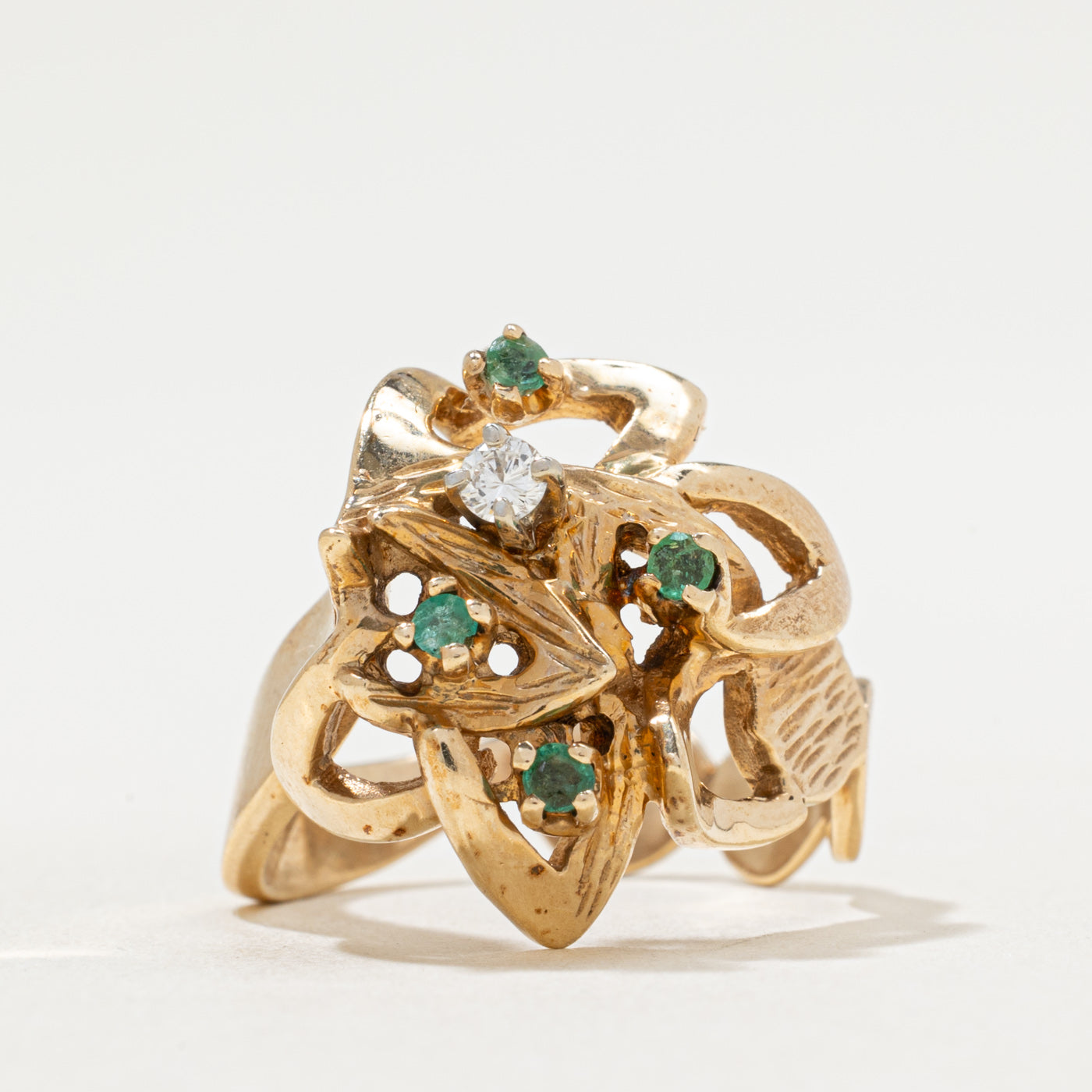 Scattered Emerald & Diamond Cocktail Ring | 0.08ctw, 0.07ct | SZ 7.75