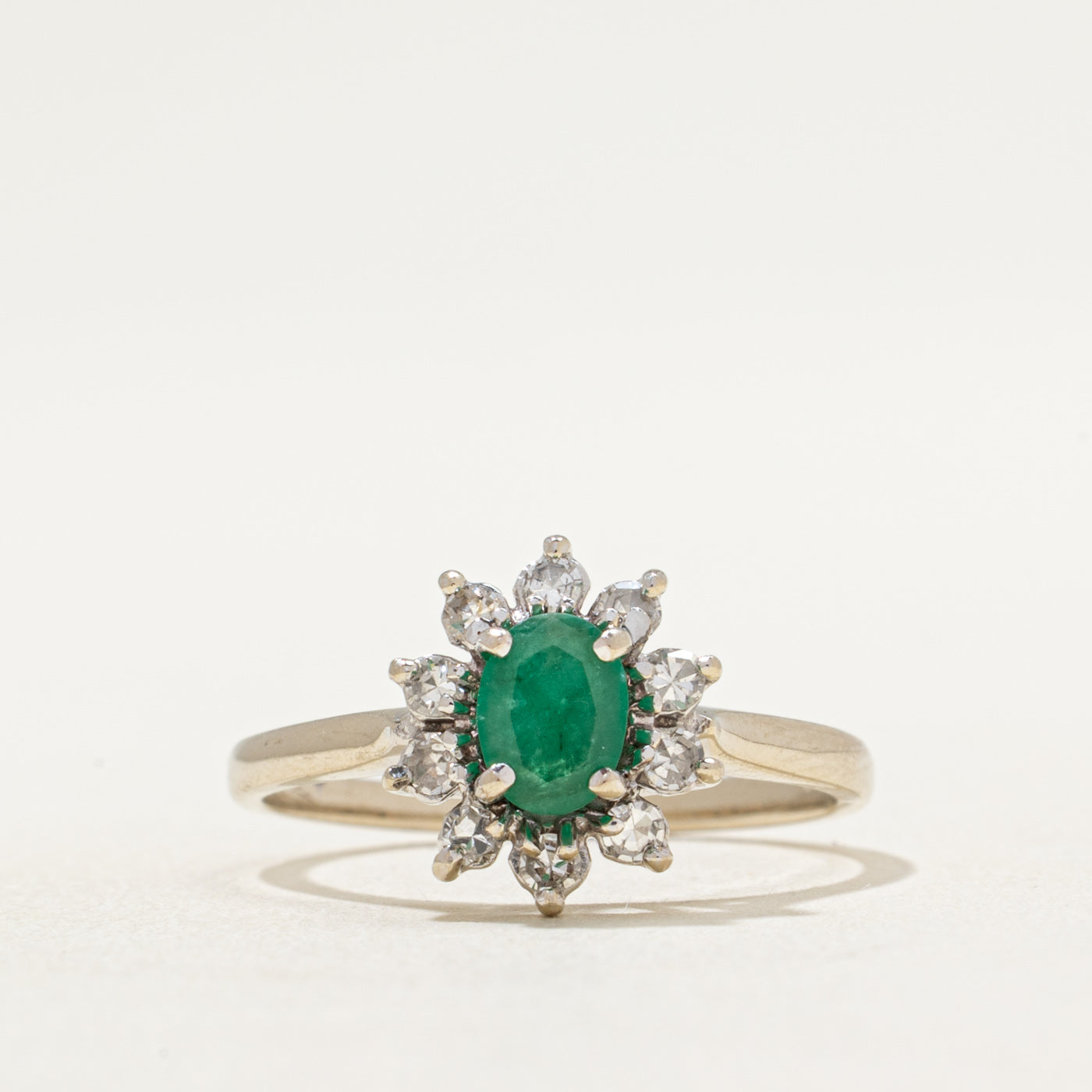 Emerald & Diamond Petal Halo Ring | 0.32ct, 0.20ctw | SZ 6.5