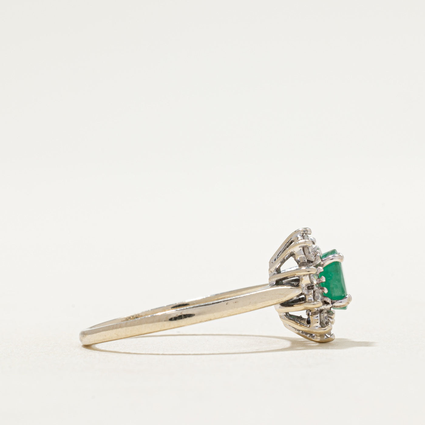Emerald & Diamond Petal Halo Ring | 0.32ct, 0.20ctw | SZ 6.5