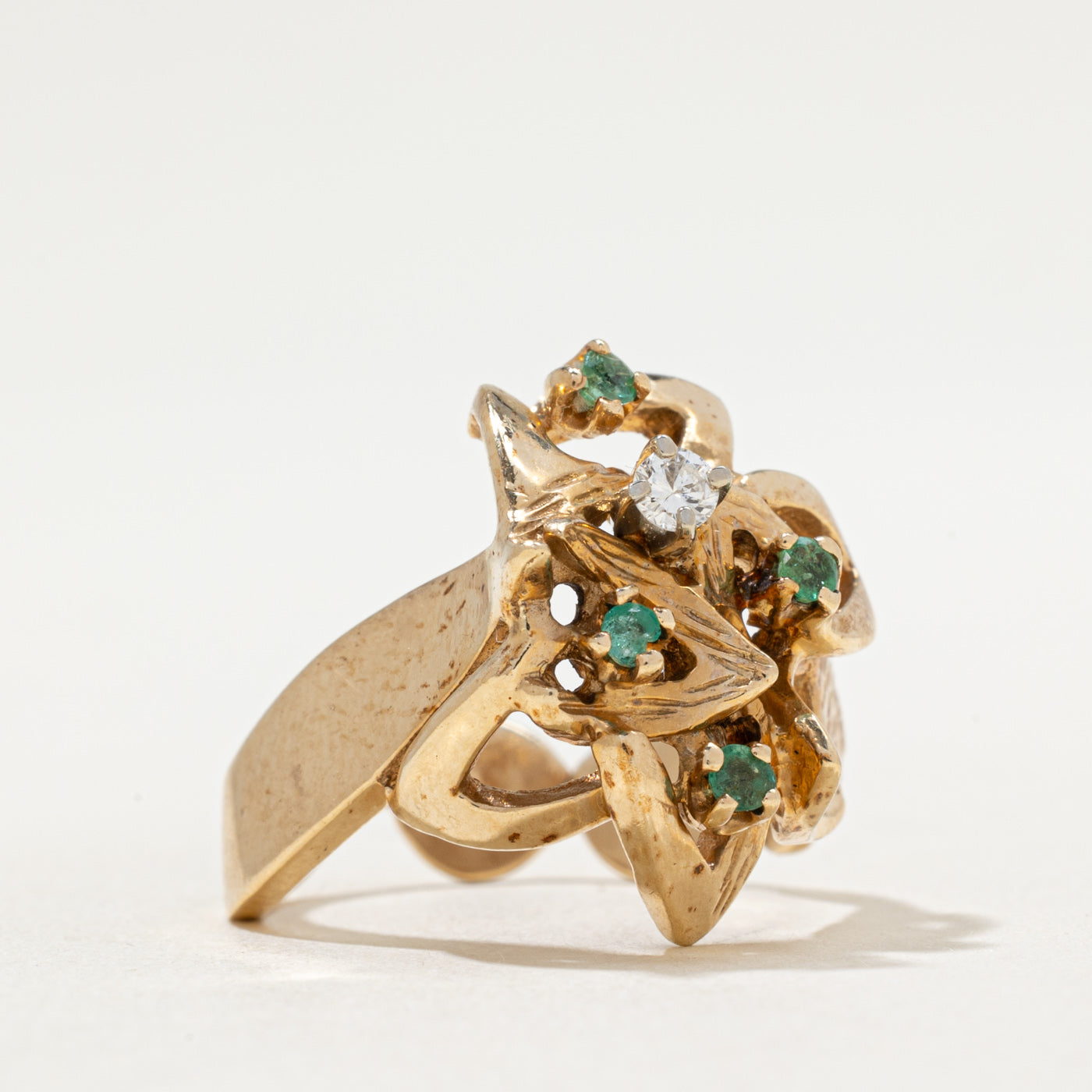 Scattered Emerald & Diamond Cocktail Ring | 0.08ctw, 0.07ct | SZ 7.75