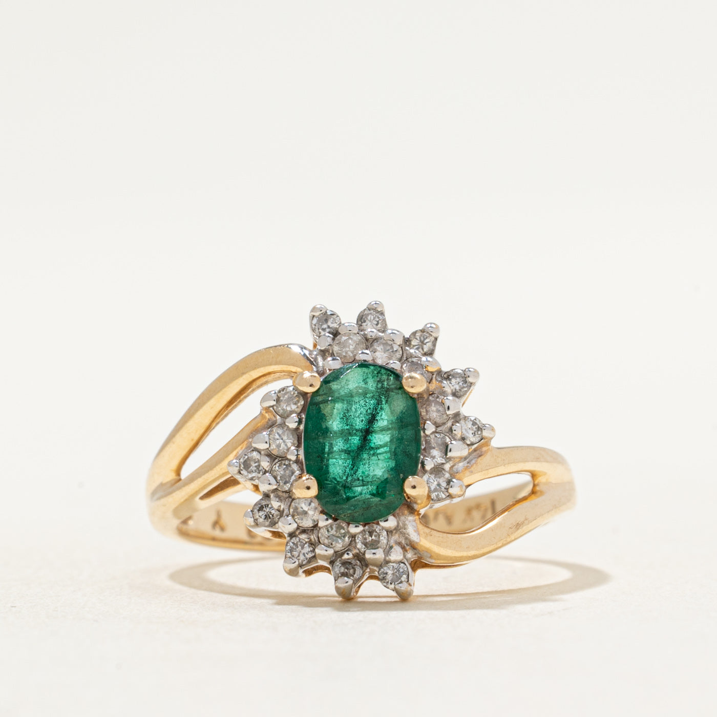 Emerald & Diamond Petal Bypass Ring | 0.70ct, 0.19ctw | SZ 6.5