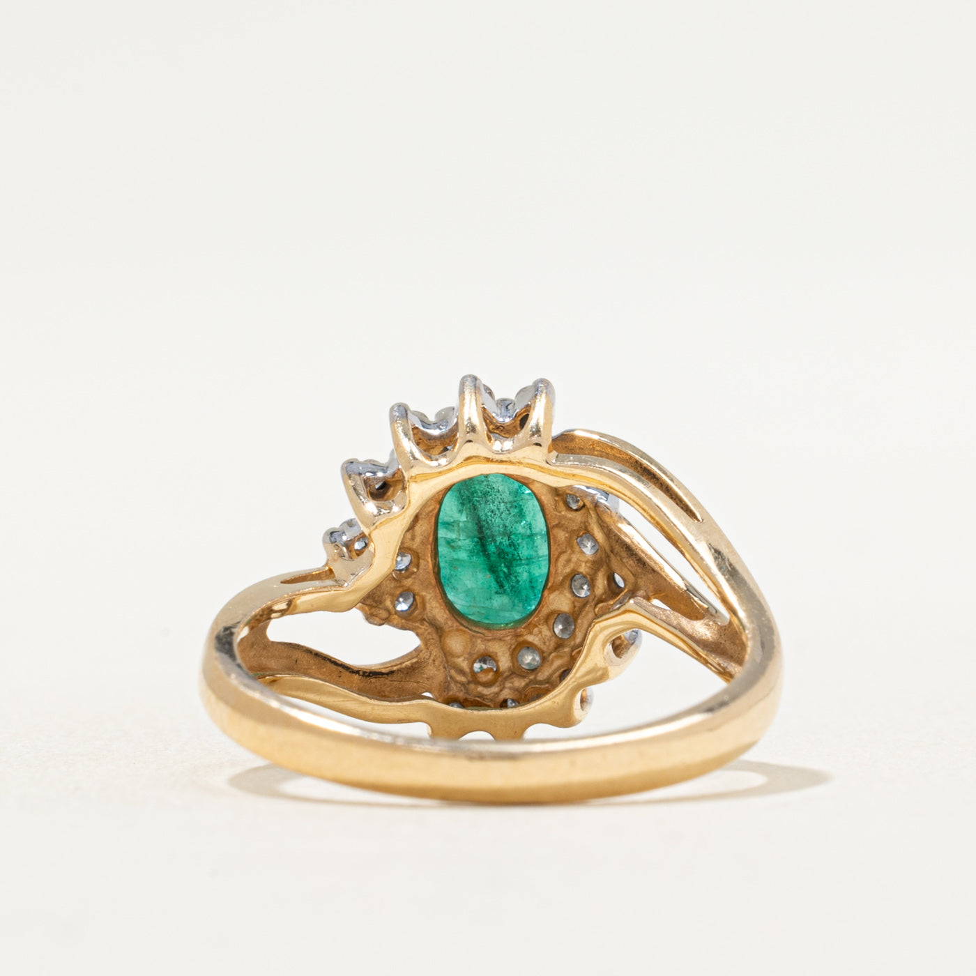 Emerald & Diamond Petal Bypass Ring | 0.70ct, 0.19ctw | SZ 6.5