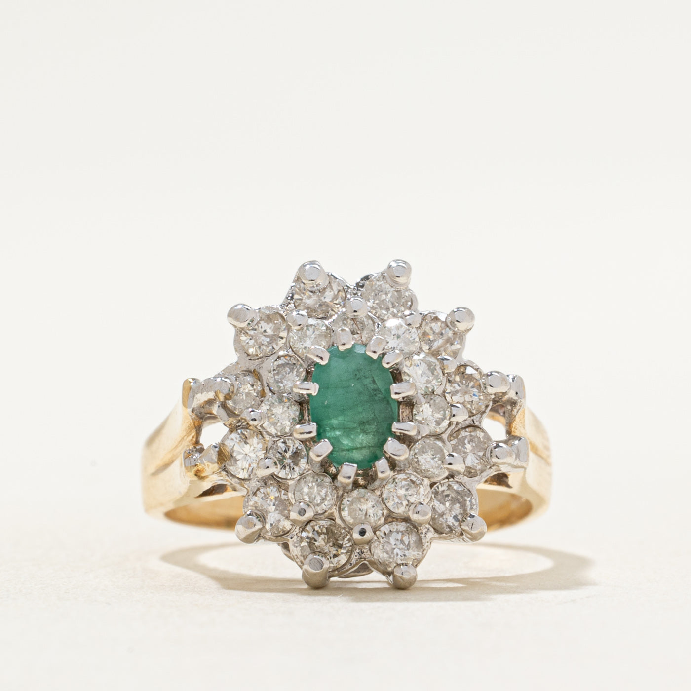 Emerald & Diamond Cluster Halo Ring | 0.30ct, 0.58ctw | SZ 5.5