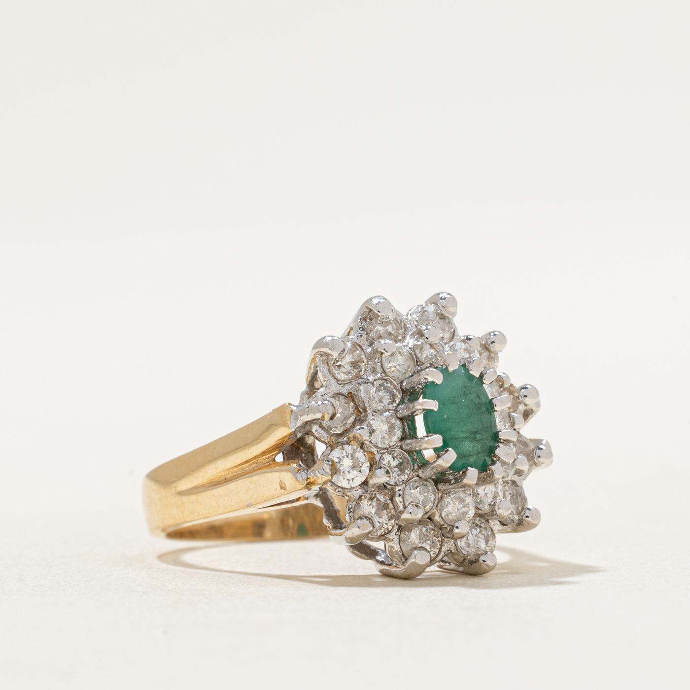 Emerald & Diamond Cluster Halo Ring | 0.30ct, 0.58ctw | SZ 5.5