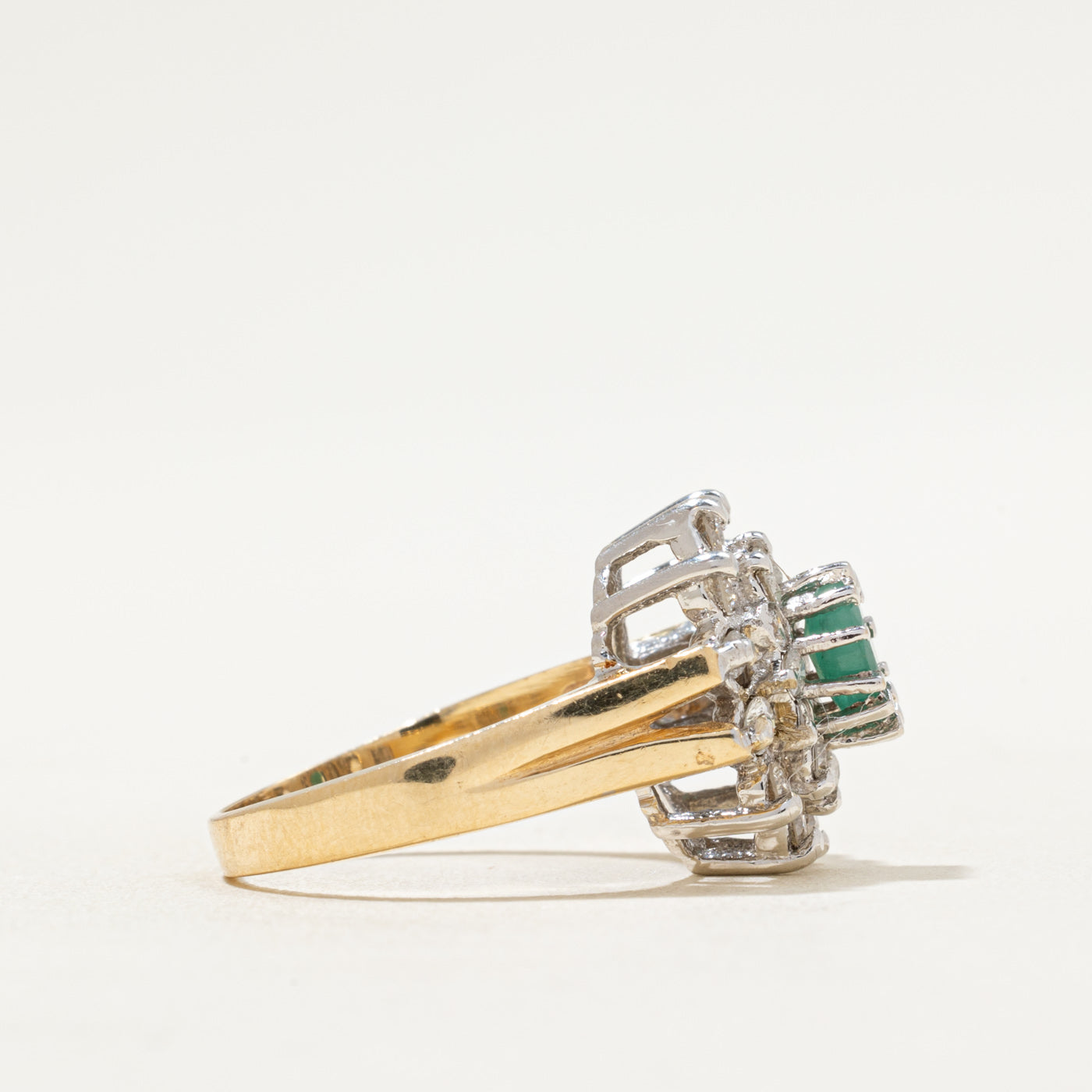 Emerald & Diamond Cluster Halo Ring | 0.30ct, 0.58ctw | SZ 5.5