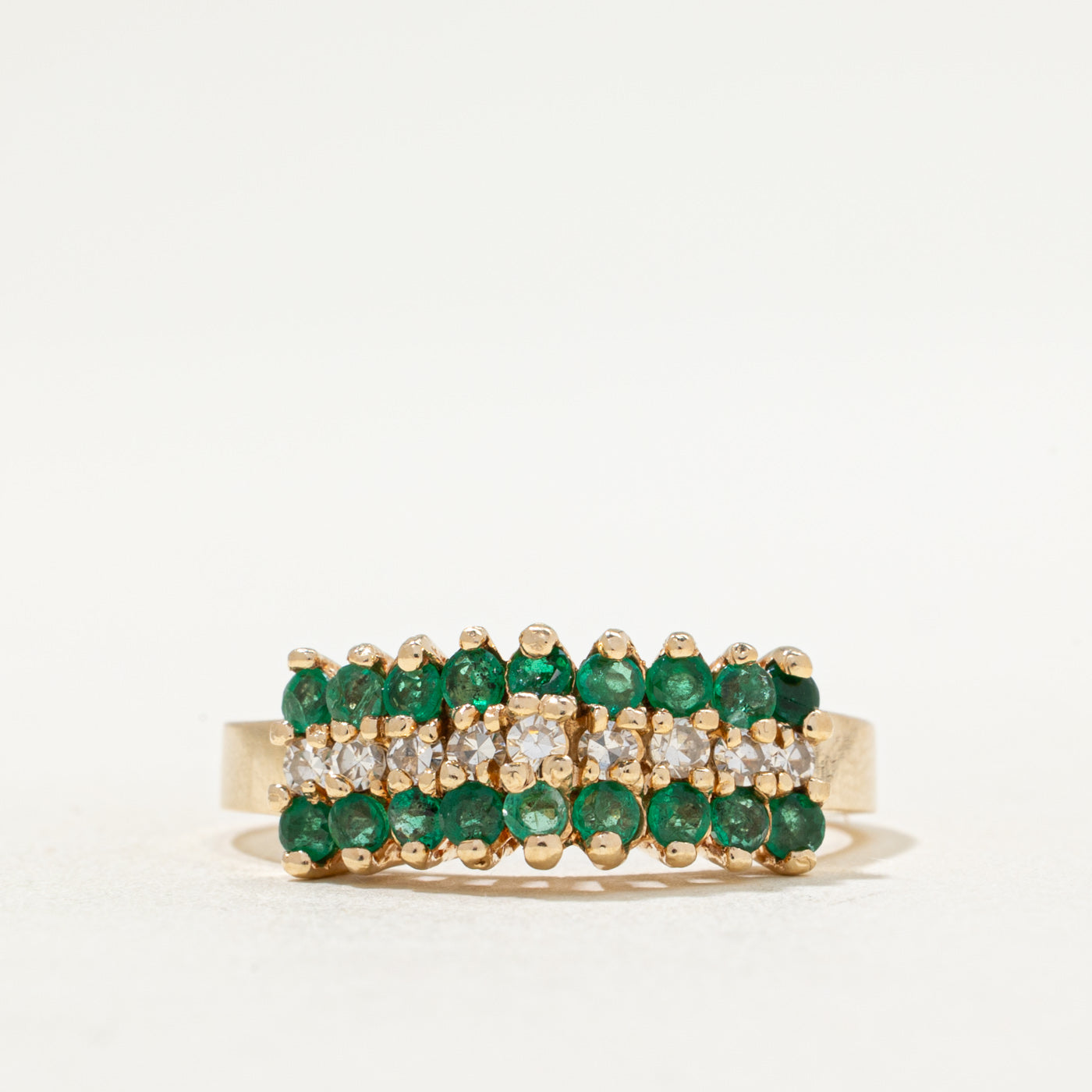 Multi Row Emerald & Diamond Ring | 0.50ctw, 0.22ctw | SZ 9.5